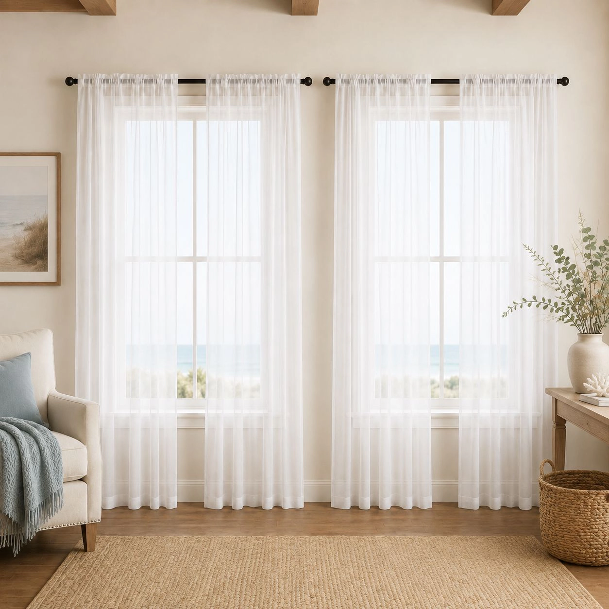 Kate Aurora 4 Piece Basic Home Rod Pocket Sheer Voile Window Curtain Panels