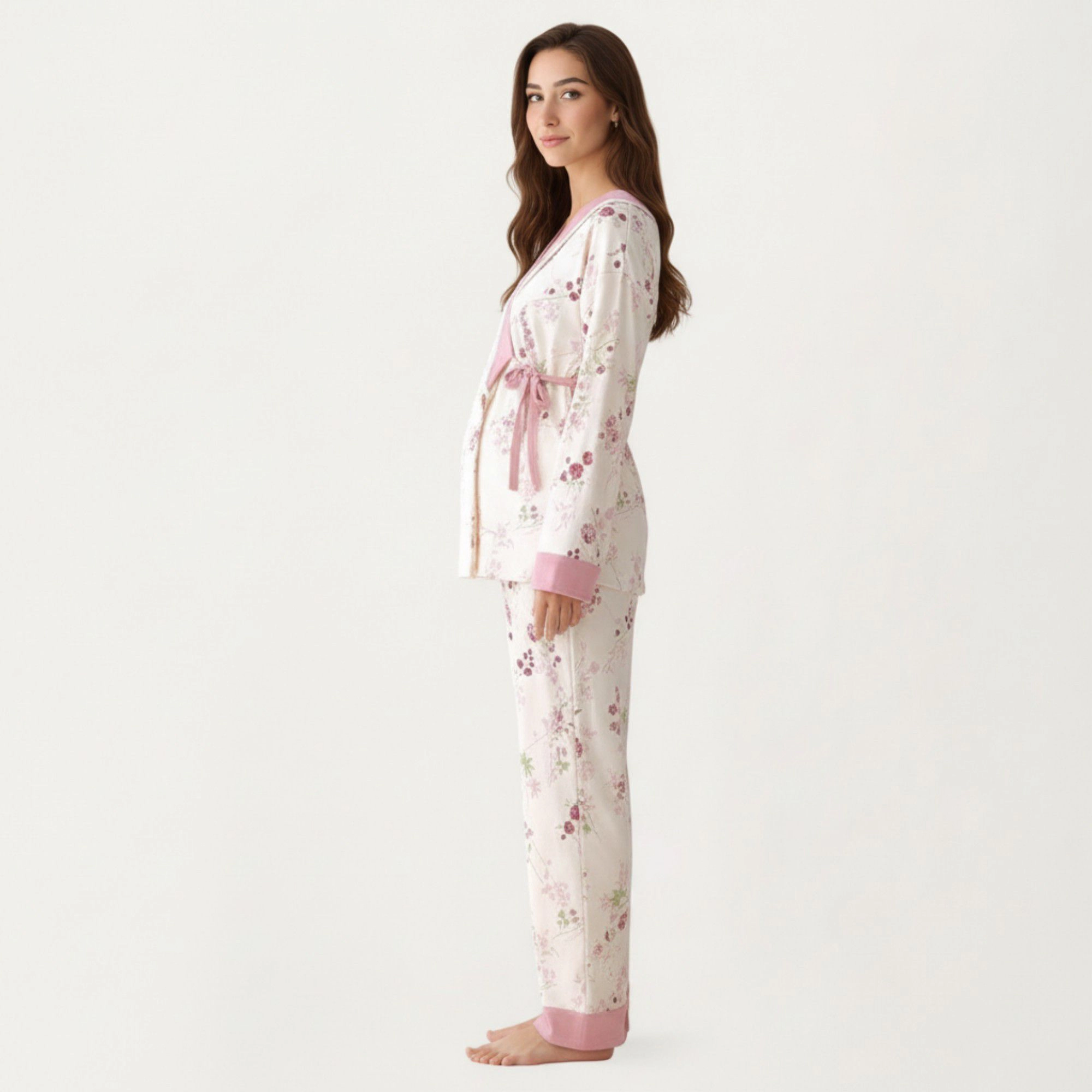 Anna-Kaci Women's 2-Piece Floral Wrap Front Pajama Top with Long Sleeves and Matching Relaxed Fit Pants