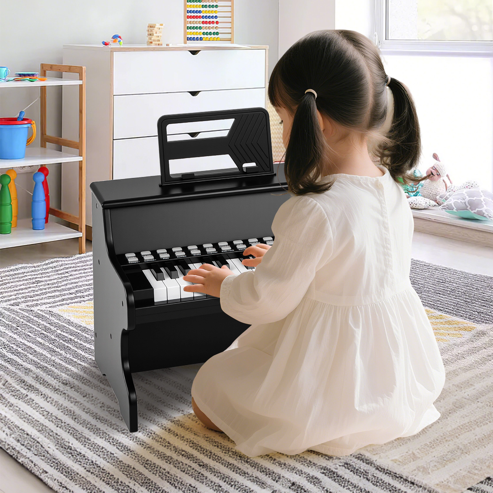 SUGIFT 25-Key Kids Piano Keyboard with Adjustable Volume and Speed Mini Size Ages 3+ with Music Stand Black
