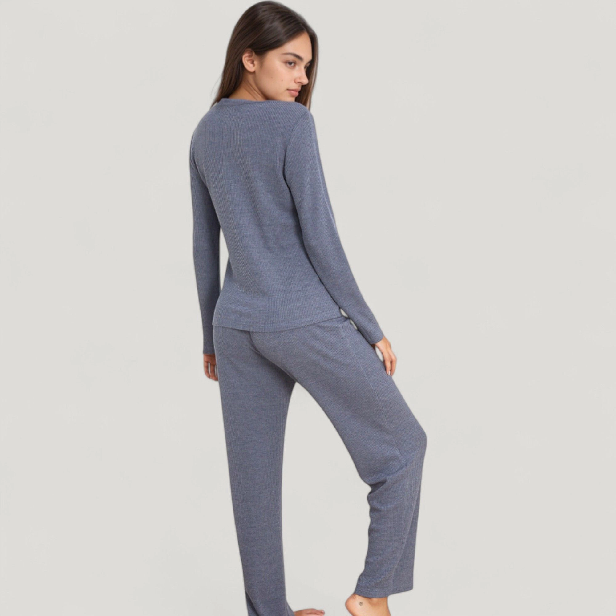 Anna-Kaci Women's V-Neck Long Sleeve Knit Top and Drawstring Waist Lounge Pants 2-Piece