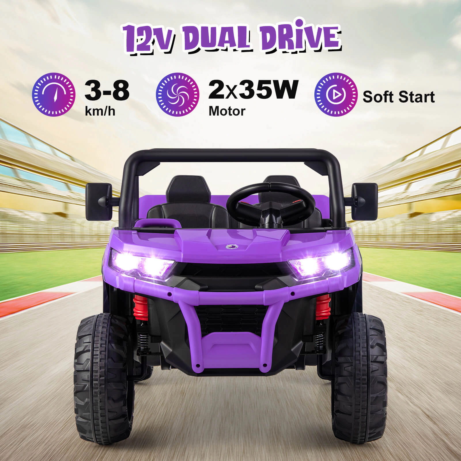 Hivvago 12V Kids Ride On Truck Car with Remote Control and 2 Seaters