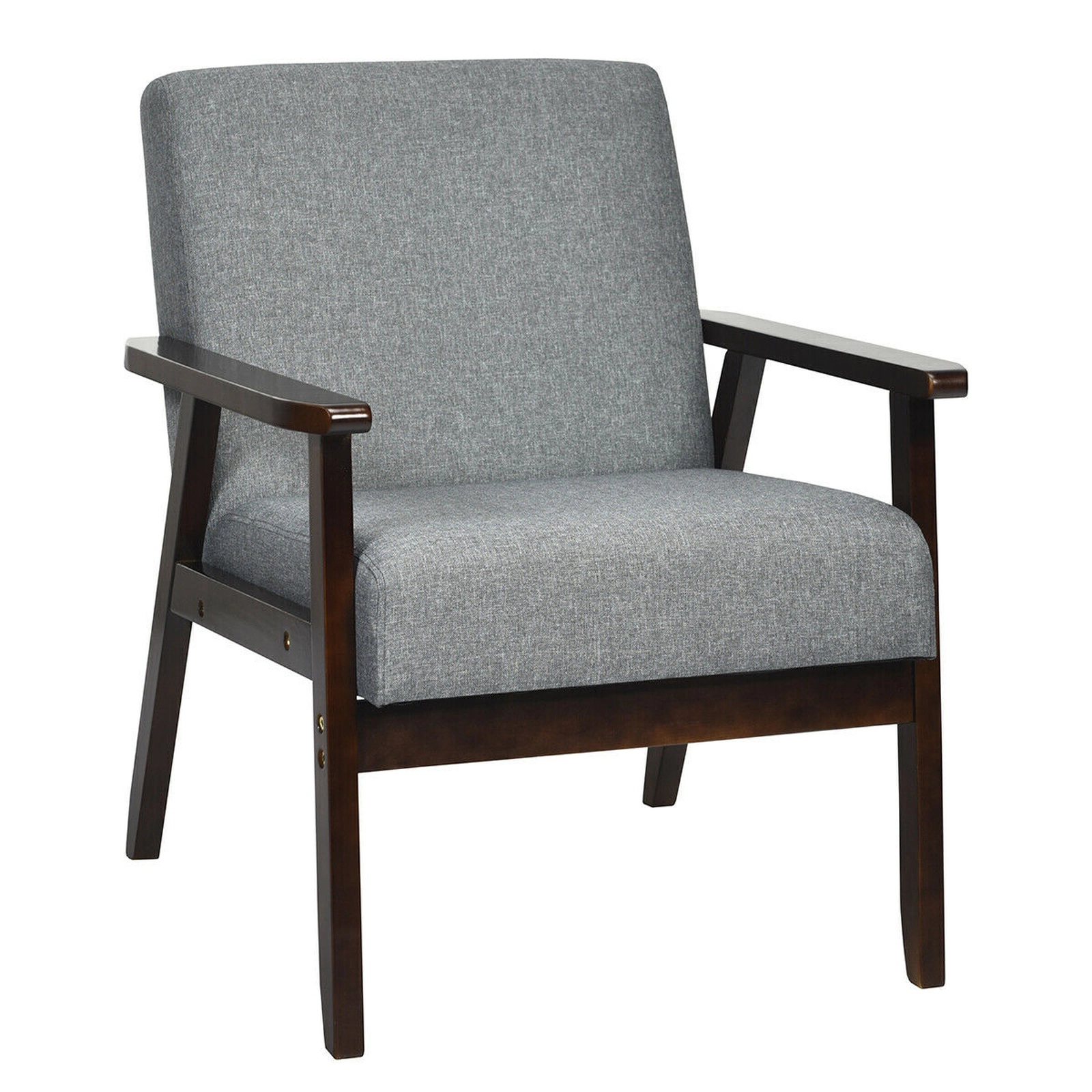 SUGIFT Accent Armchair Gray Linen Upholstered Chair with Solid Rubber Wood Frame