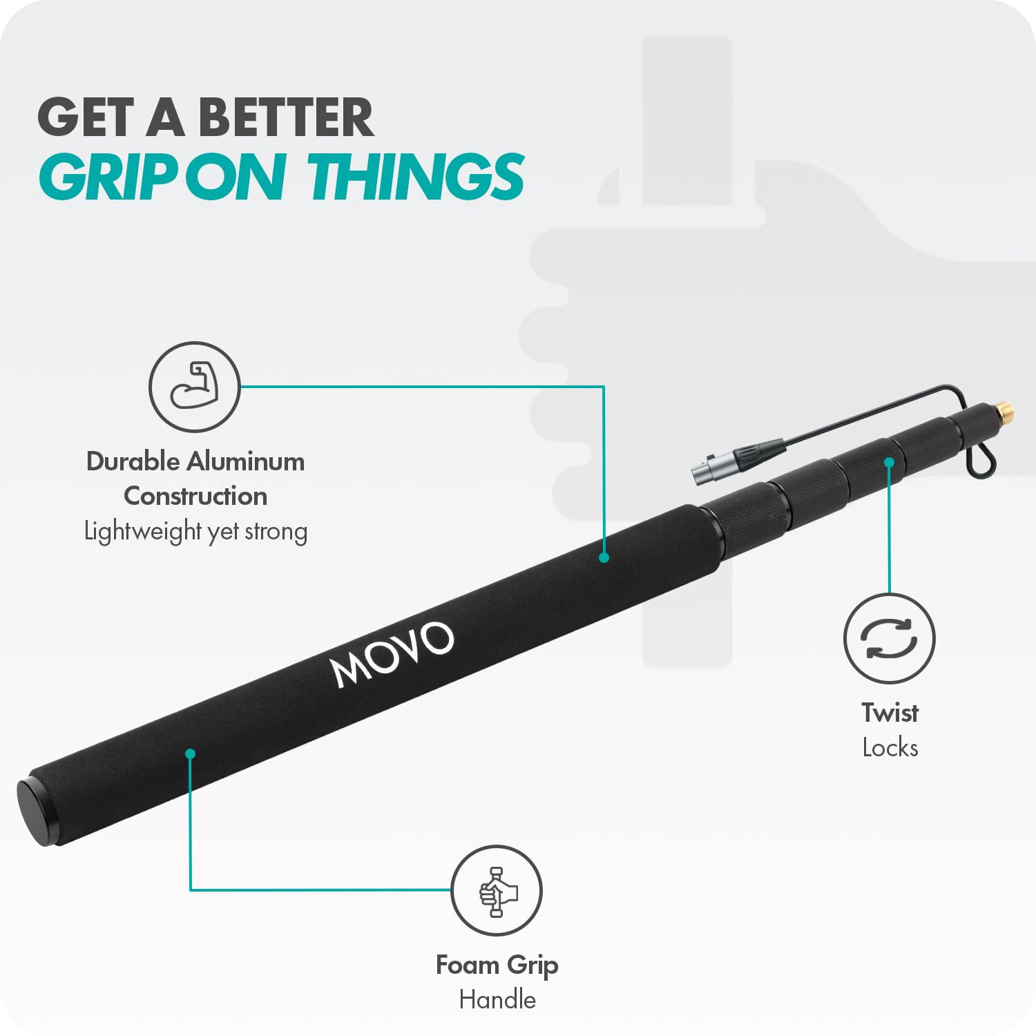 Movo CMP-17C Professional 9.8' Aluminum Boom Pole for Shotgun Microphones with Internal XLR Cable