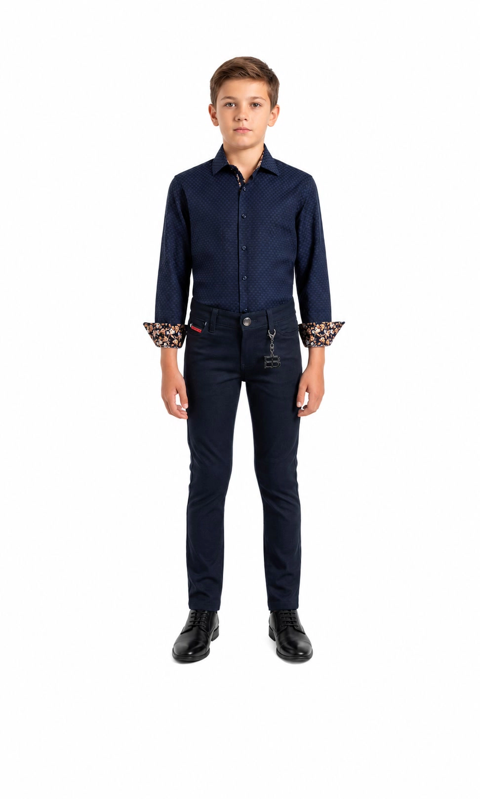 Elie Balleh Boys Slim Fit Jacquard Dot Shirt