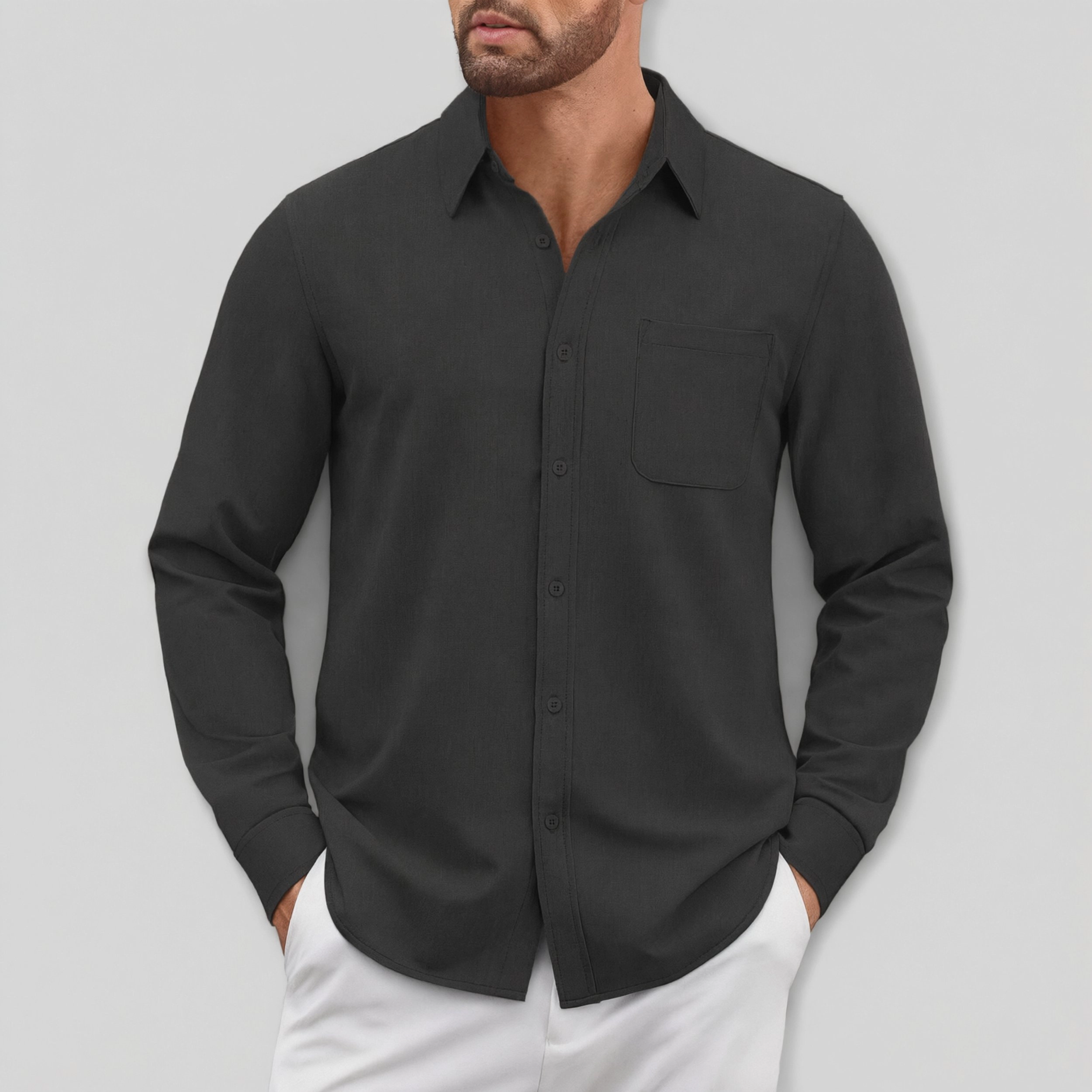 COOFANDY Mens Long Sleeve Button Down Shirt Classic Collar Chest Pocket Casual Tops