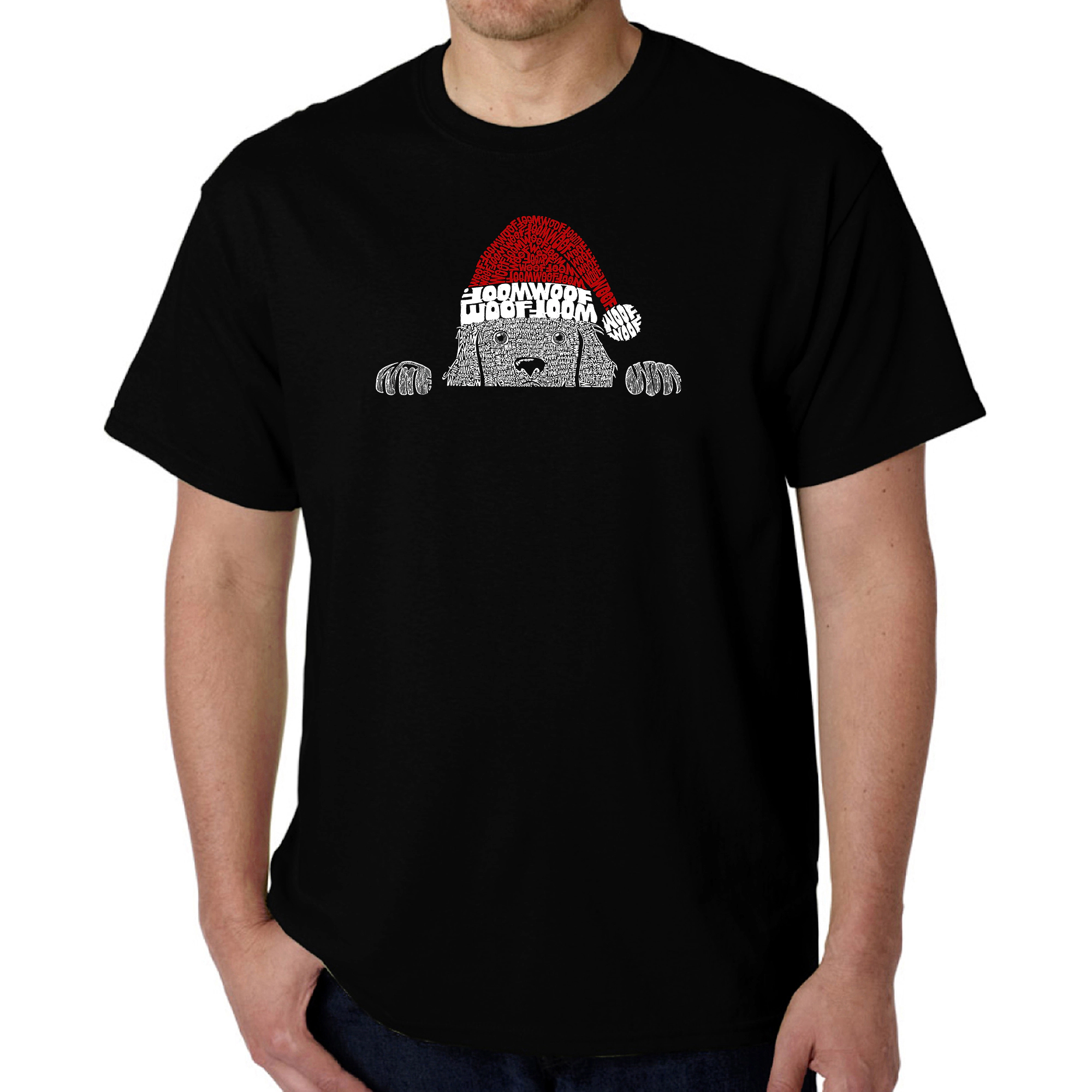 LA Pop Art Men's Christmas Peeking Dog Word T-Shirt