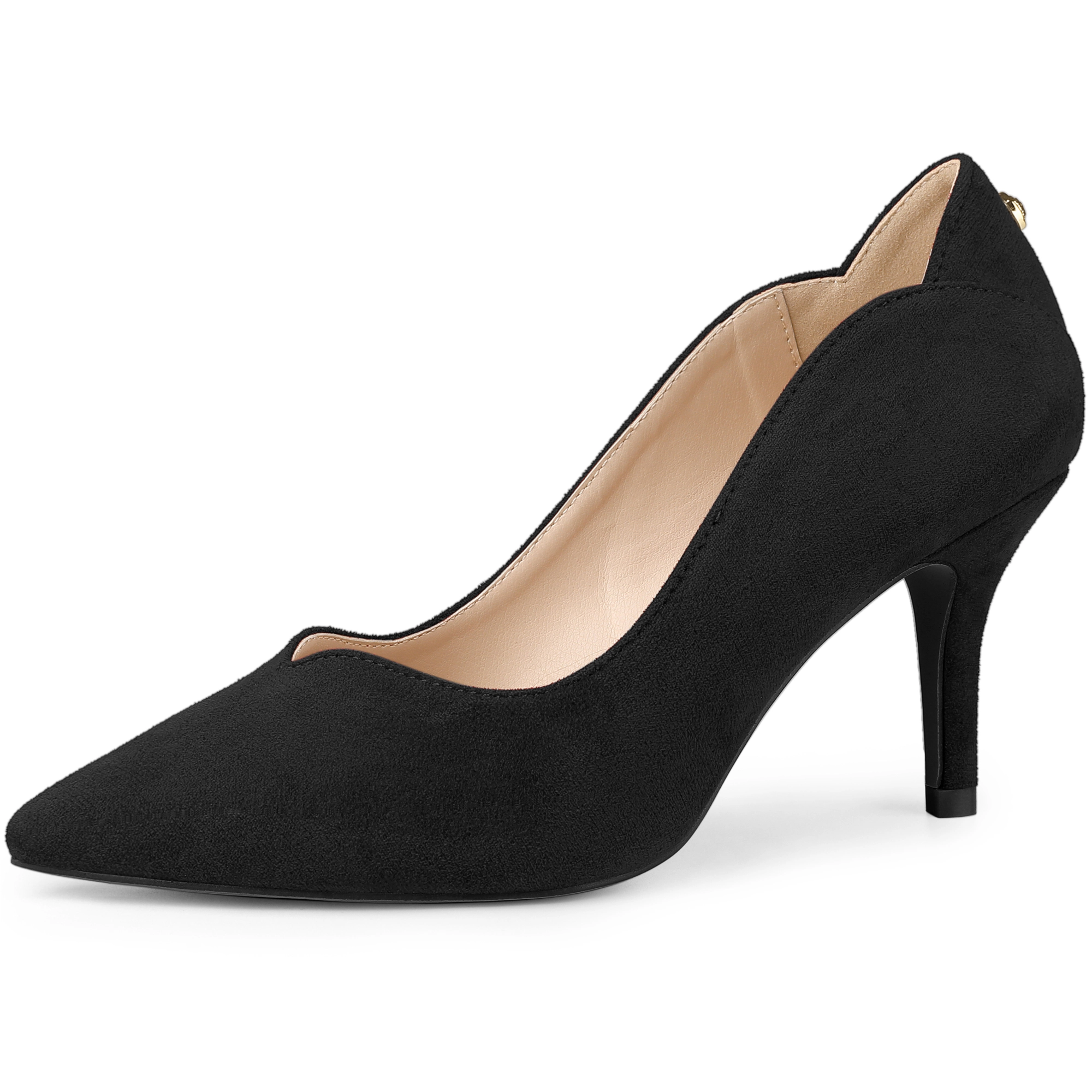 BLISSFUL STEP Women Faux Suede Pointed Toe Stiletto Heels Slip-on Pumps
