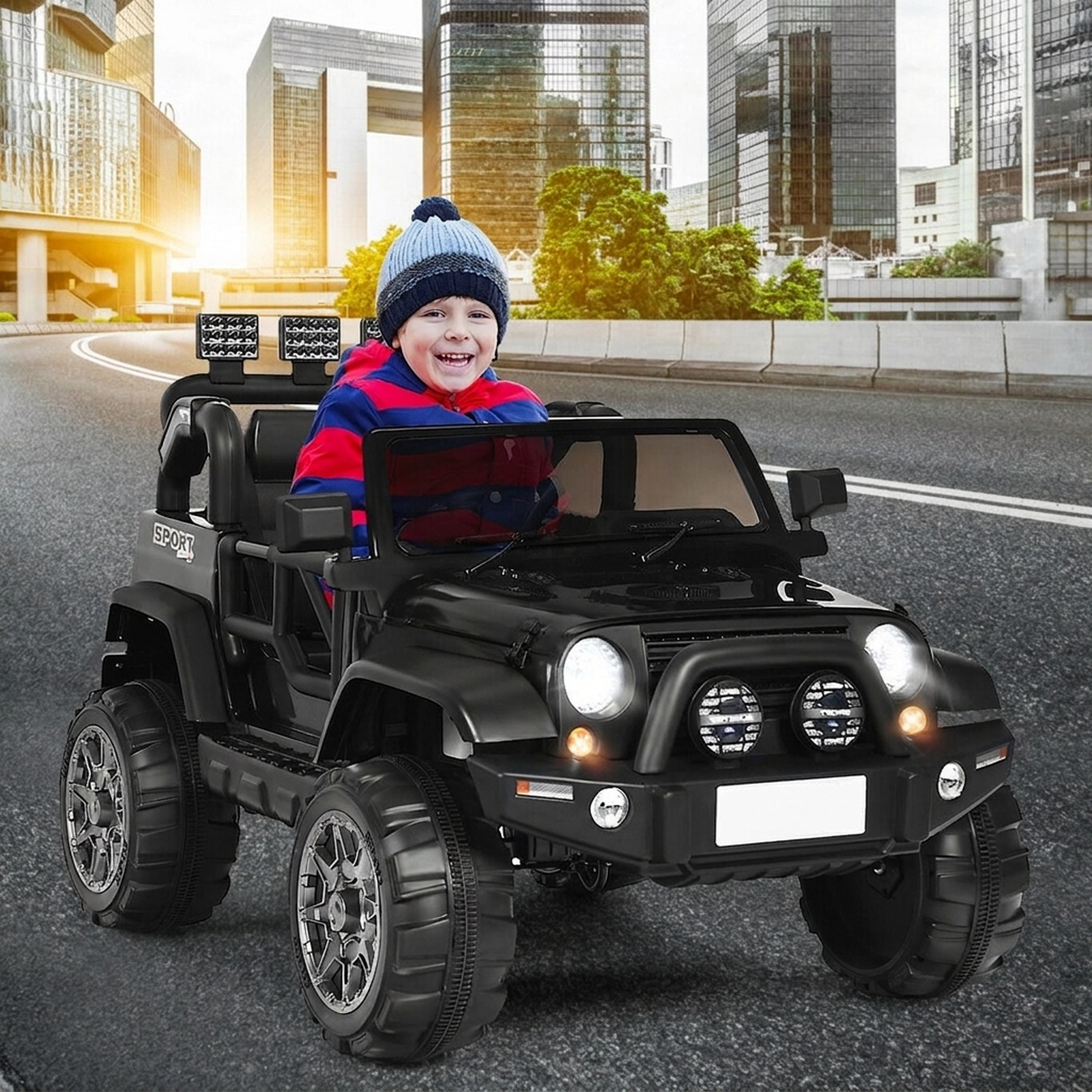 12V Kids Electric Car Ride On Truck Parent Remote 3 Speeds Soft Start USB Music 48.5-in Ages 3+ 110-lb Capacity Black
