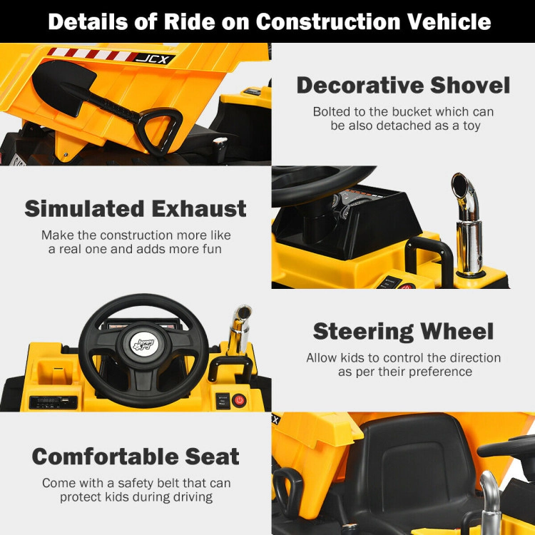 Hivvago 12V Battery Kids Ride On Dump Truck with Electric Bucket and Dump Bed-Yellow