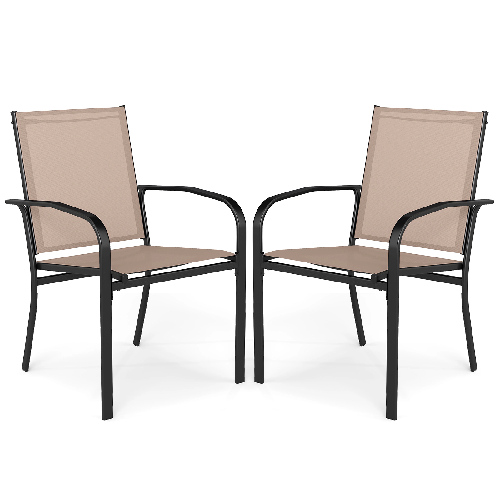 SUGIFT High Back Stackable Metal Outdoor Dining Chairs Set of 2 330-lb Capacity Light Brown