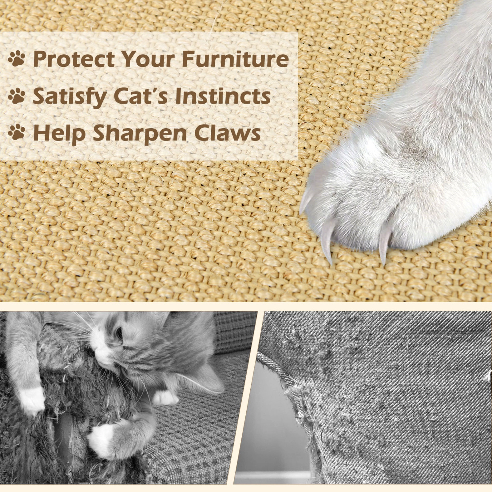 SUGIFT 2-Piece Natural Sisal Cat Scratcher Mat Set 32 x 20 in Pads