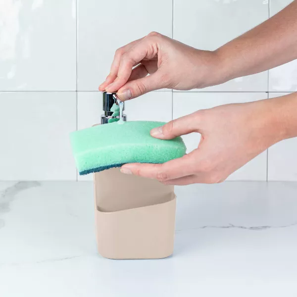 OU 22oz Soap Dispenser w/ Sponge Holder, Kitchen Pump Sink Holder Drainage Compatible Gel & Dish Soaps