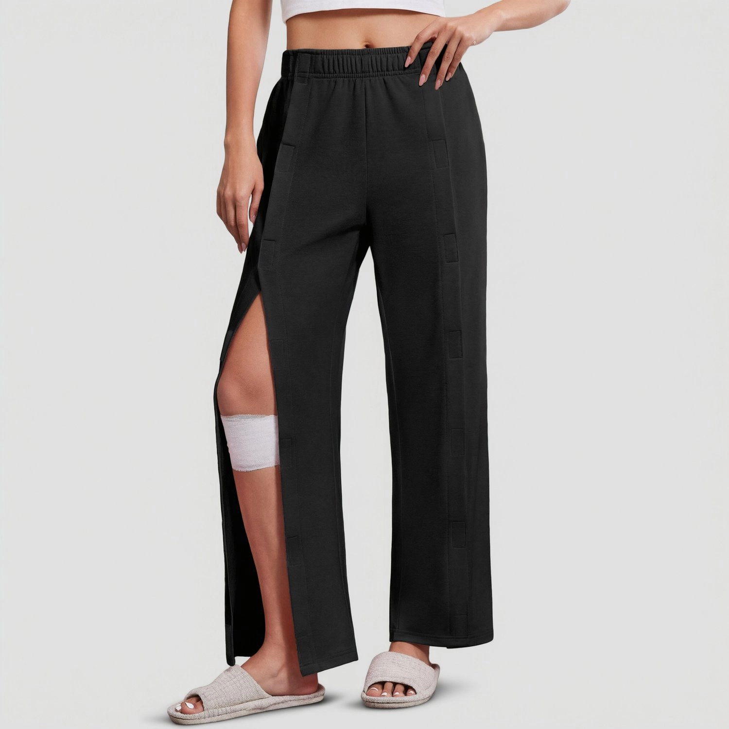 Pinspark Womens Soft Side Slit Lounge Pants Elastic Waist Wide Leg Casual Pajama
