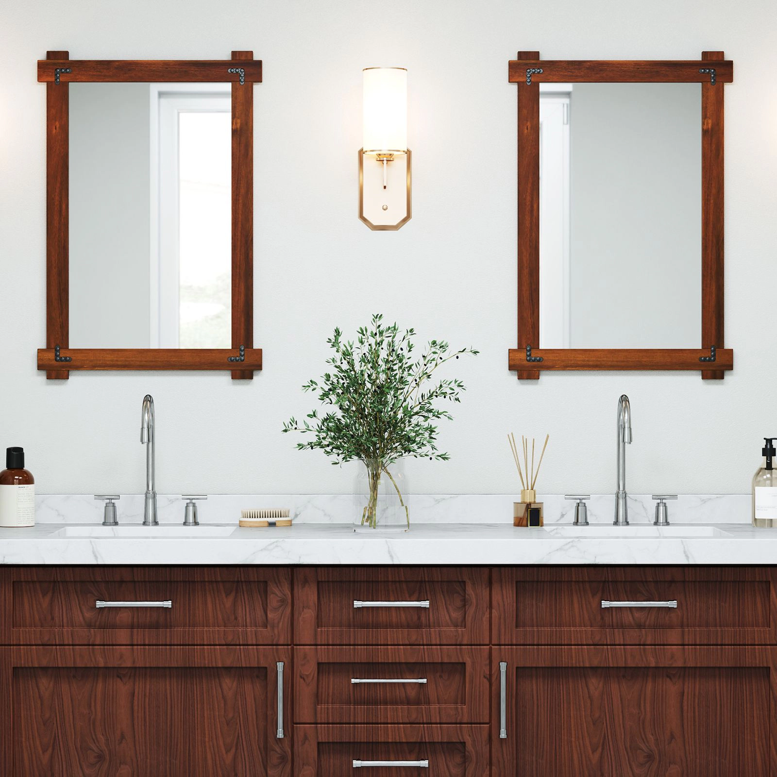 SlickBlue 30 x 20 Inch Rustic Wood Wall Mirror Rectangle Mirror for Bedroom Living Room