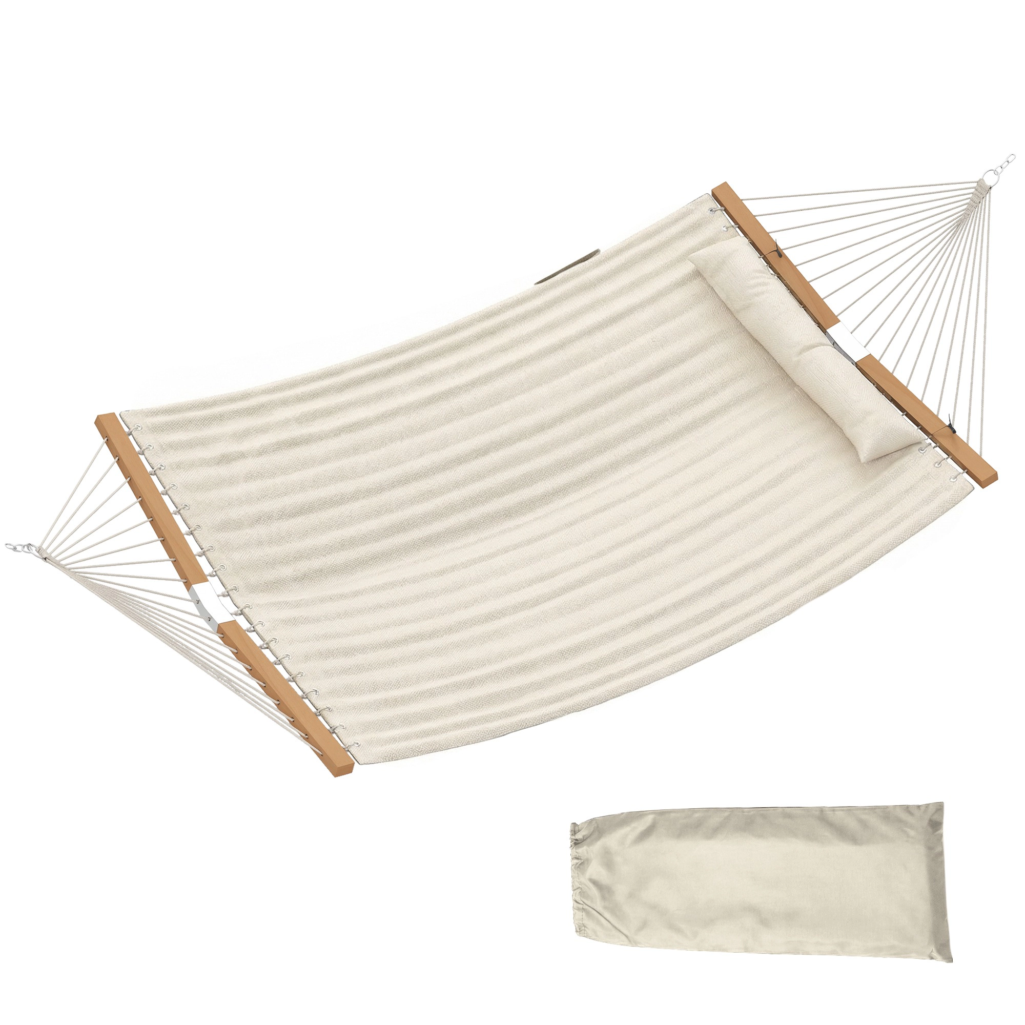 HONGGE 2-Person Quilted Outdoor Hammock with Pillow and Beechwood Spreader Bars, 440 Lbs Capacity