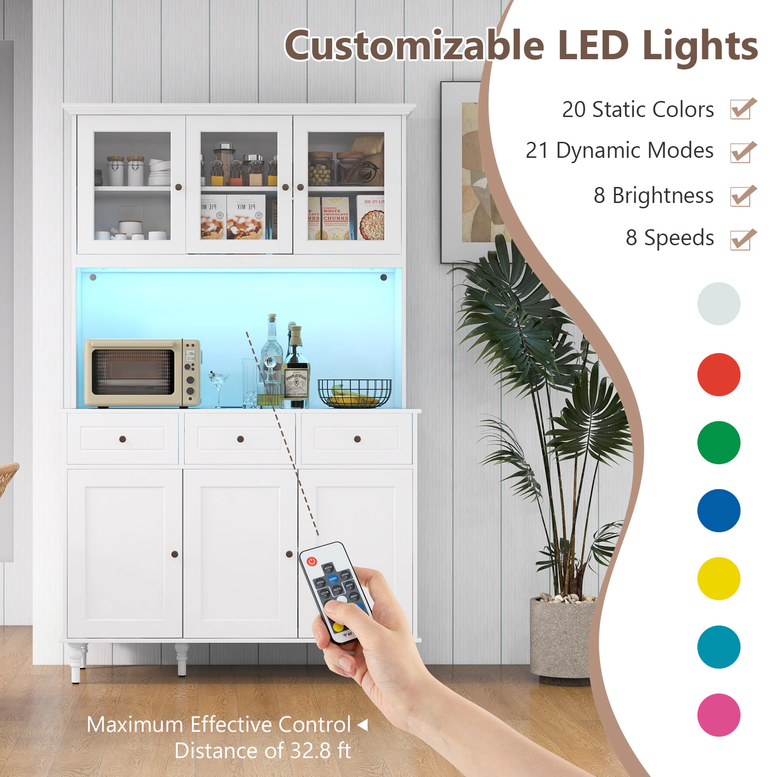 Hivvago 77 Inches Kitchen Pantry Storage Cabinet with LED Lights and Power Outlets