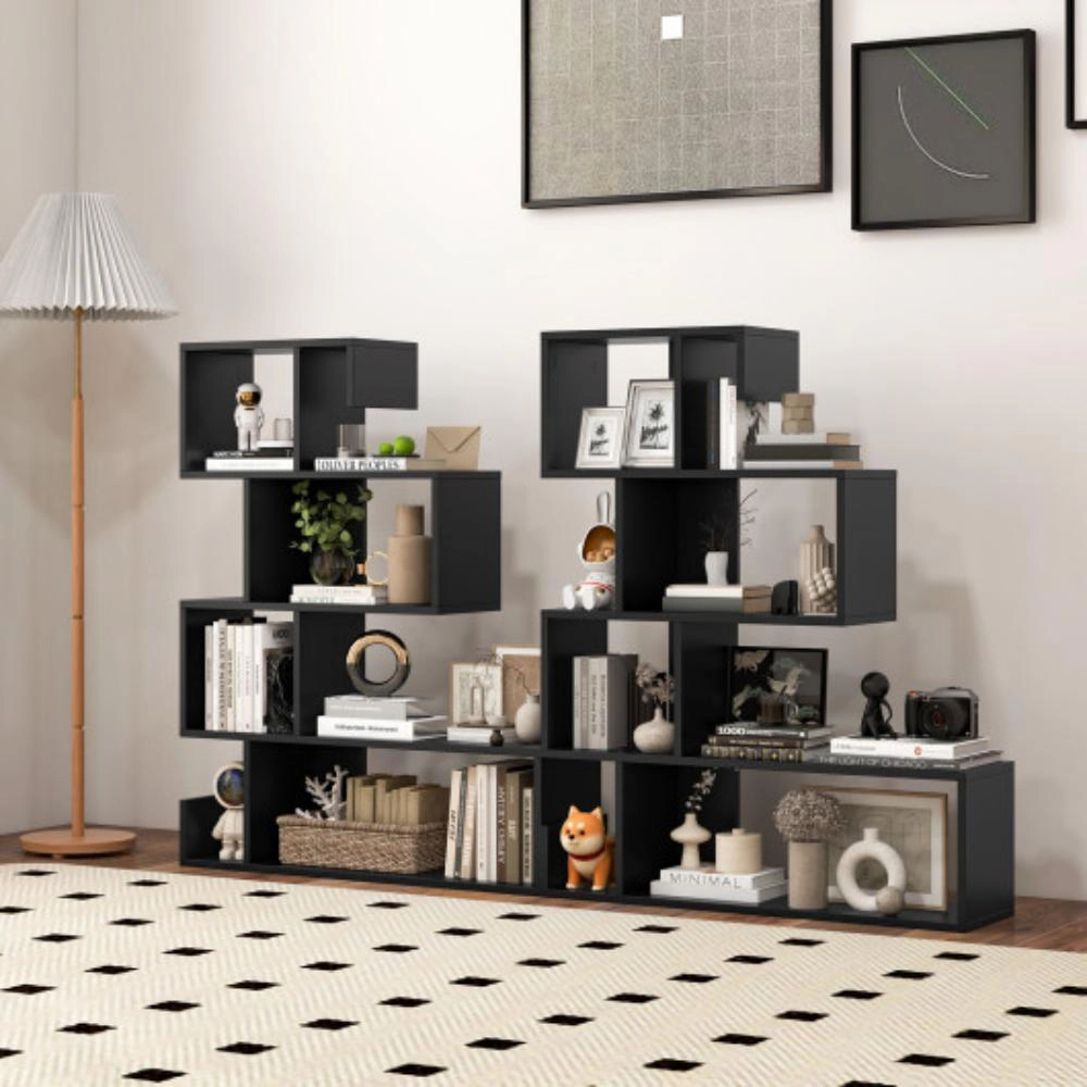 Hivvago 5-Tier S-Shaped Bookshelf Geometric Z-Shelf Bookcase with Open Cubes
