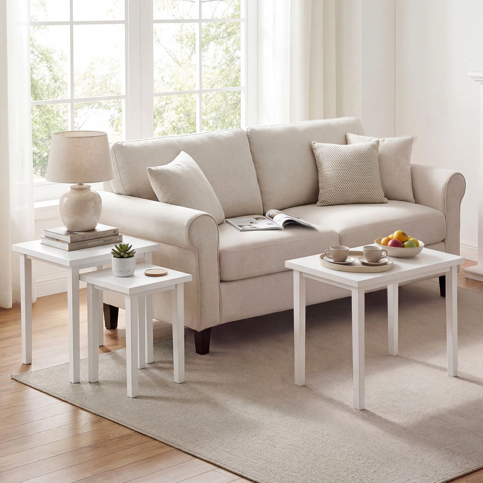 SlickBlue Set of 3 Farmhouse Nesting Tables with Rectangle Wood Tops
