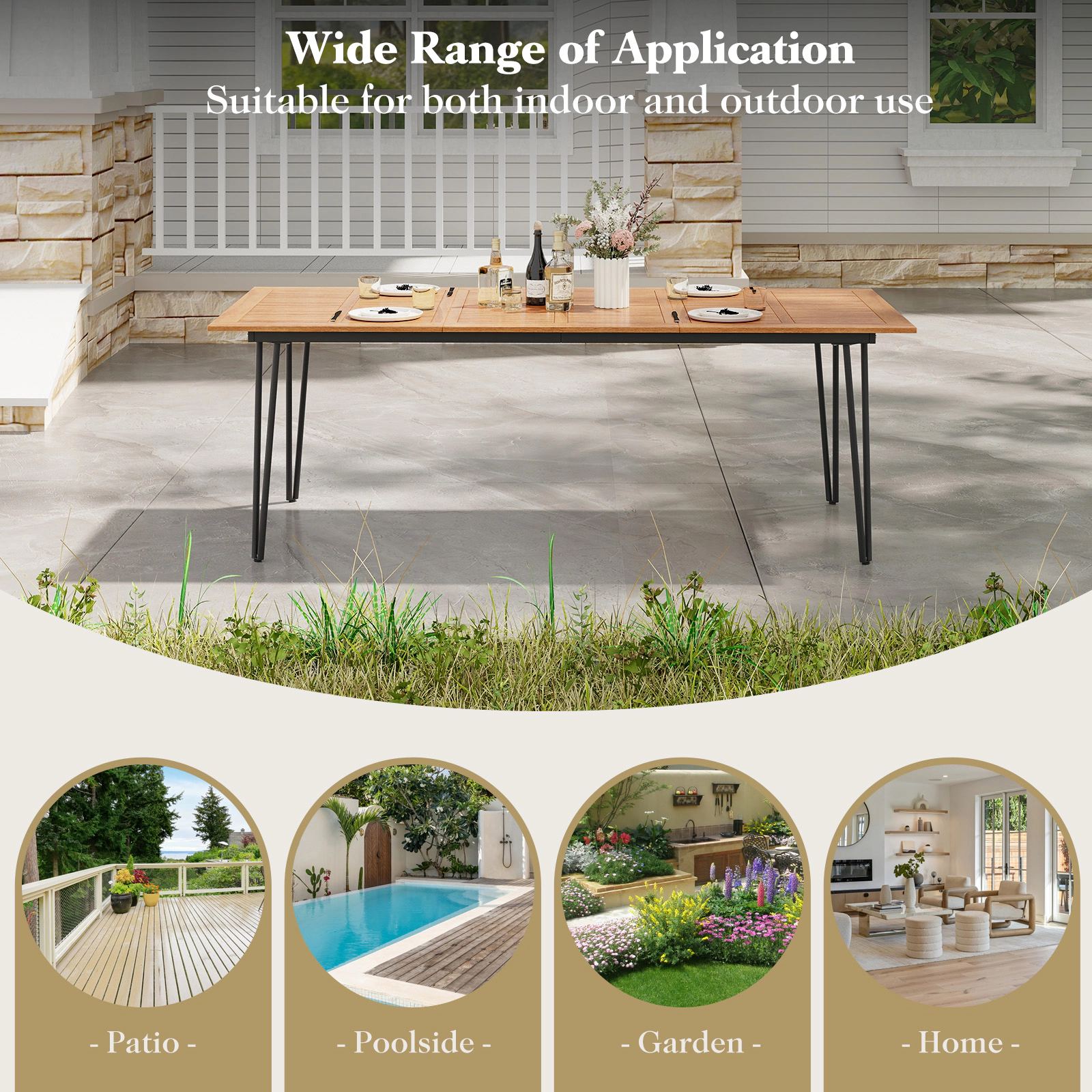 SUGIFT 86.5-in Acacia Wood Outdoor Dining Table for 8 with Umbrella Hole