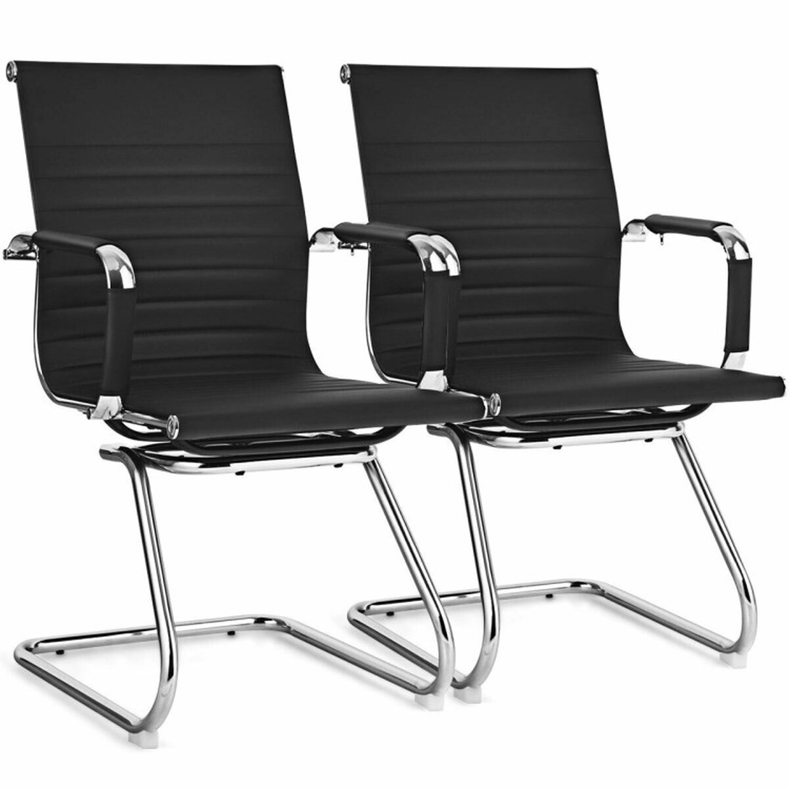 SUGIFT Set of 2 Heavy Duty PU Leather Conference Chairs with Armrests 265-Lb Capacity Black