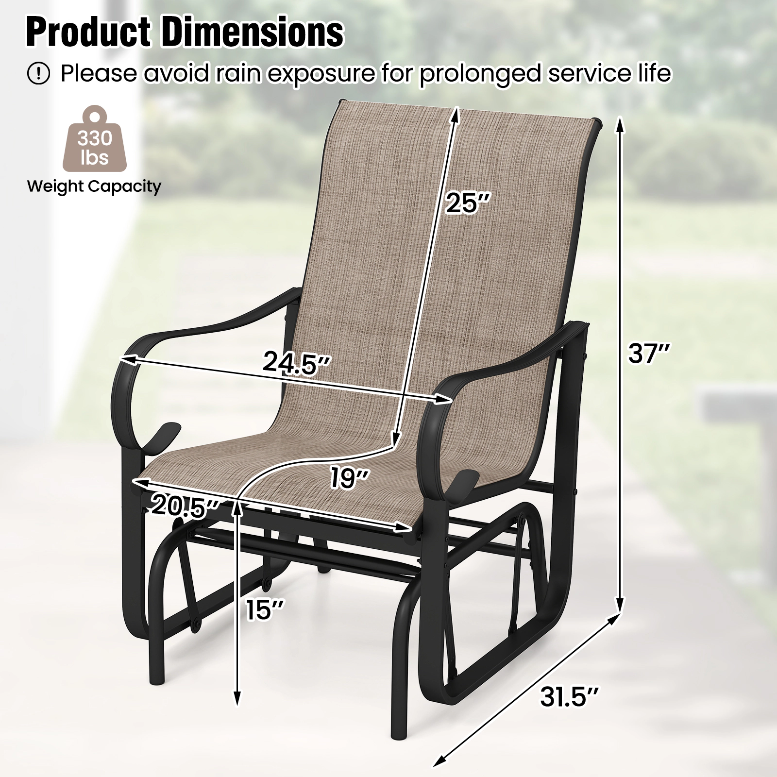 SUGIFT Outdoor Glider Chairs with High Backrest 330-Lb Capacity Mix Brown and Black