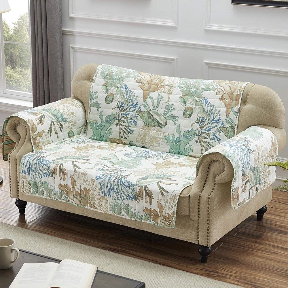 Barefoot Bungalow Atlantis Reversible Furniture Protector Slipcover Loveseat 103x76" Jade
