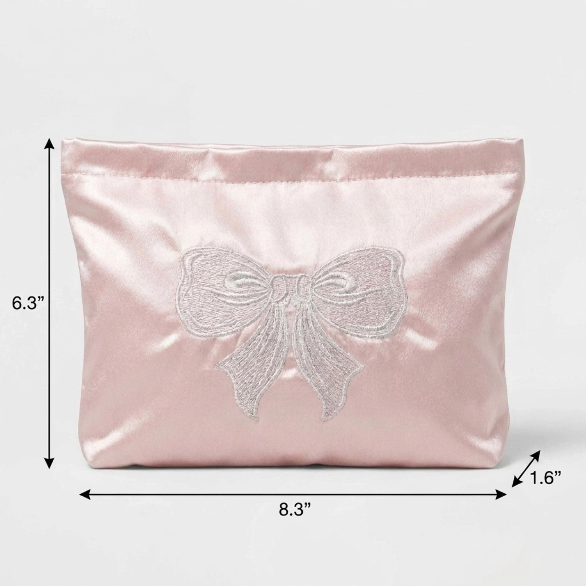 Alilang Unisex Satin Makeup Bag Bow Embroidered Cosmetic Pouch Travel Toiletry Organizer