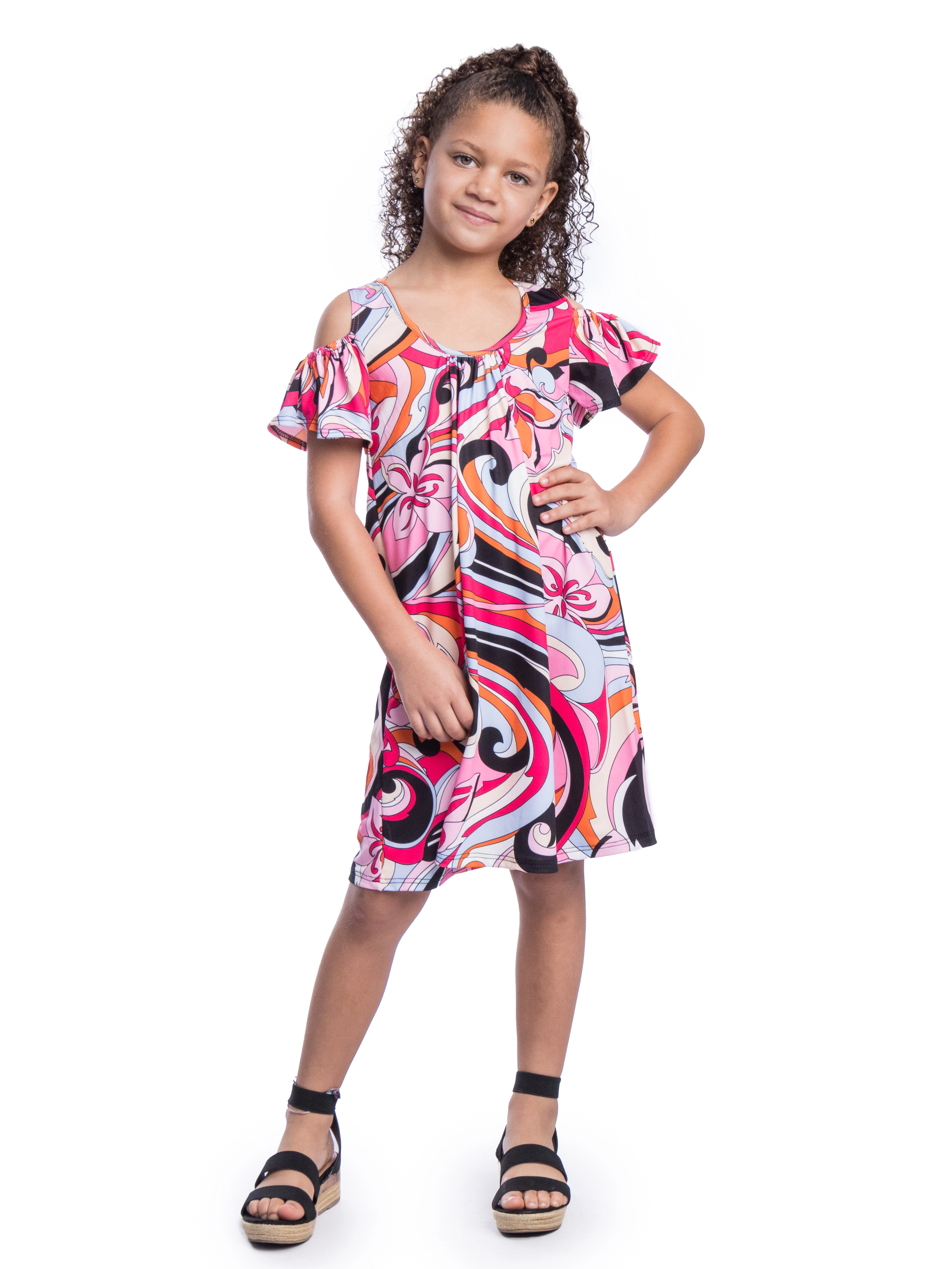 24sevenKid Girls Pink Cold Shoulder Knee Length Dress