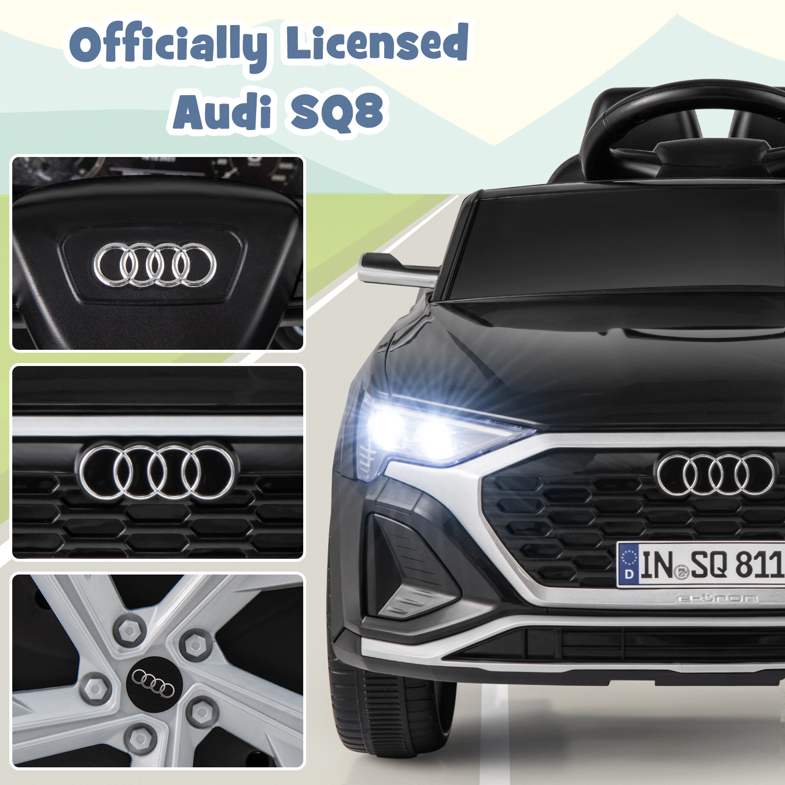 Hivvago 12V Kids Ride on Car Licensed Audi SQ8 with Remote Control and 3 Speeds-Black