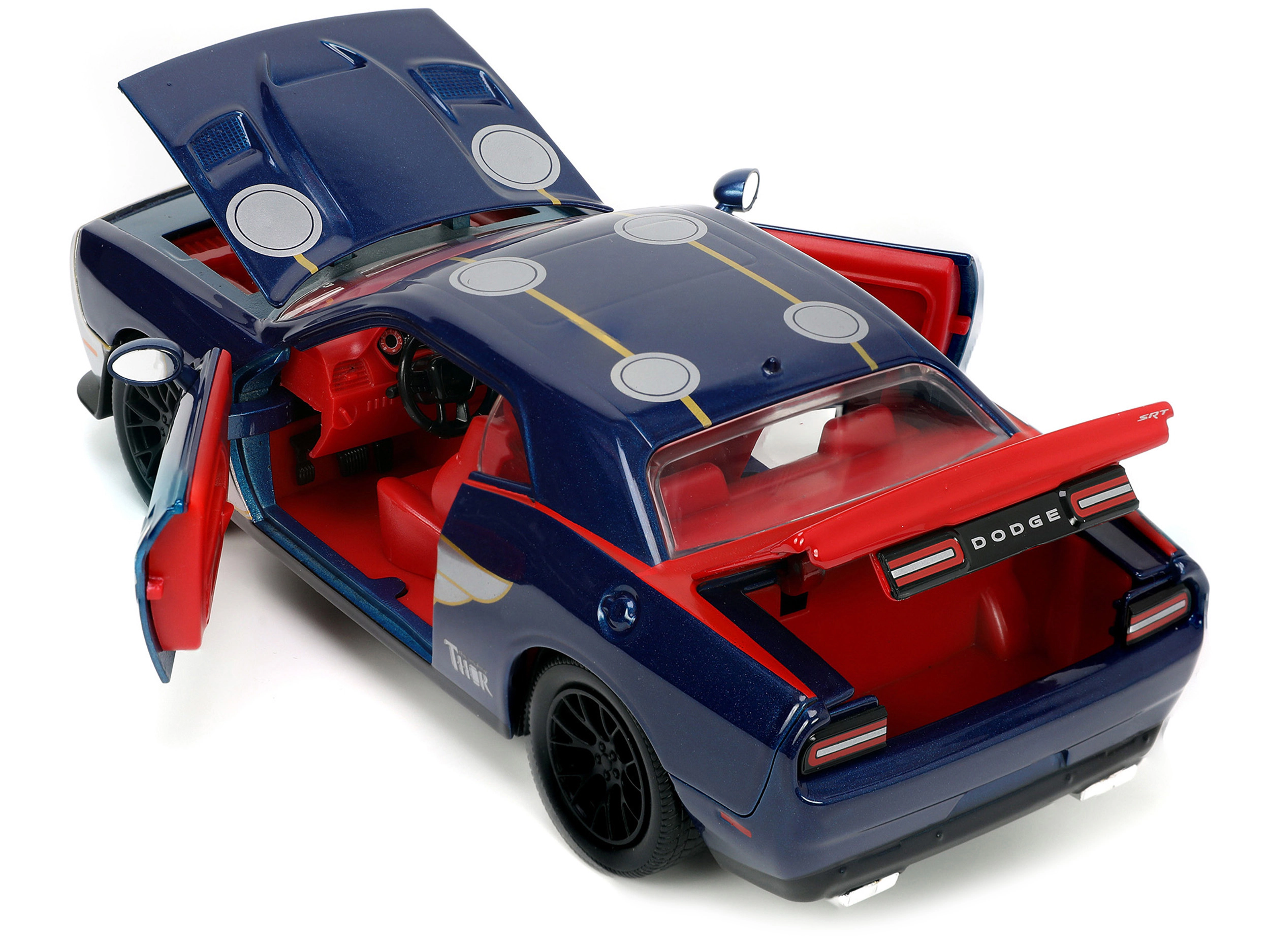 Jada 2015 Dodge Challenger SRT Hellcat Dark Blue with Graphics and Red Interior and Thor Diecast Figure "The