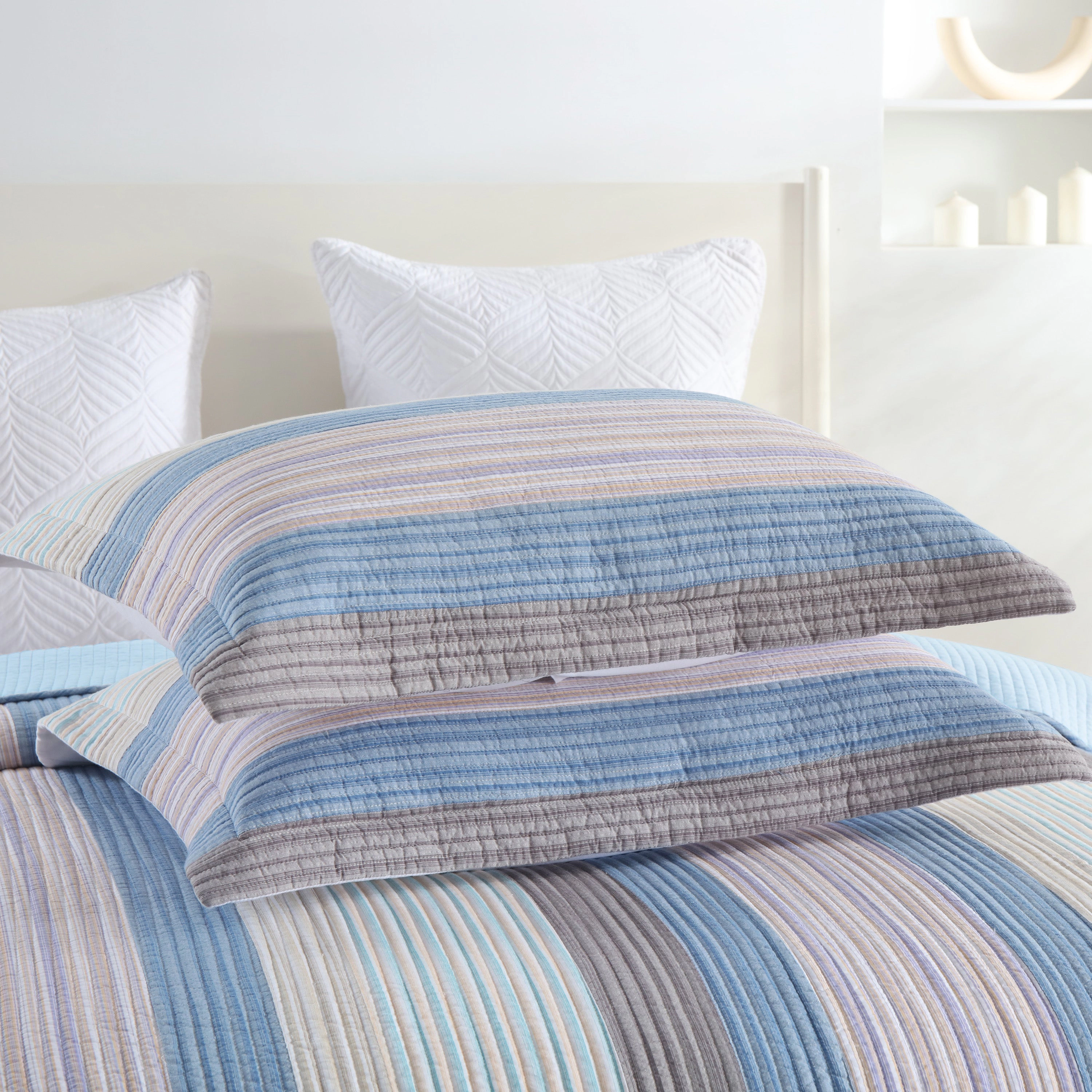 MarCielo 3 Pieces 100% Cotton Striped Quilt Bedspread Set-Soft Lightweight Bedding