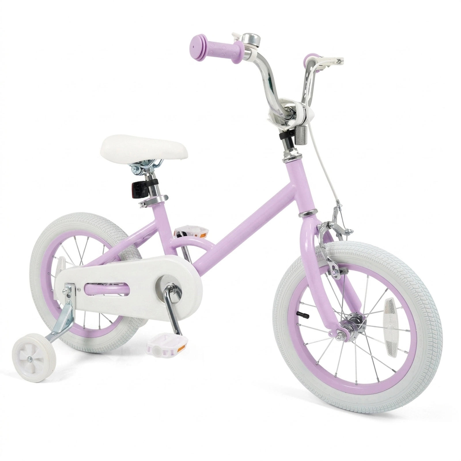 SUGIFT Adjustable 14-Inch Kids Bike with Training Wheels 110-lb Capacity Ages 3-5 Years Purple Stars & Moon
