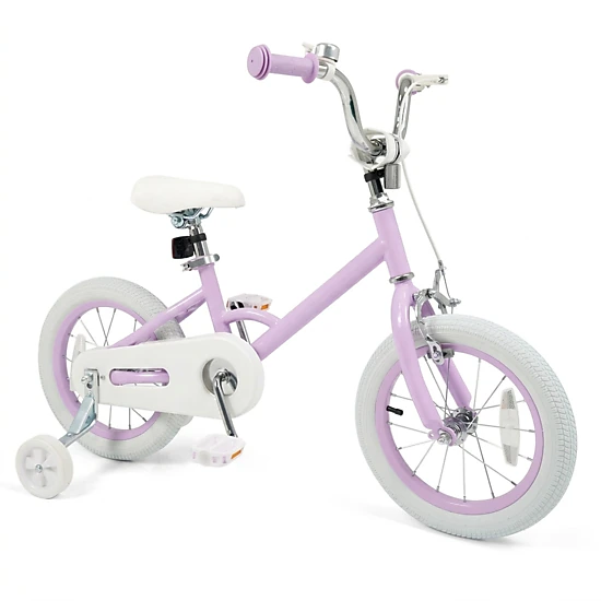 SUGIFT Adjustable 14-Inch Kids Bike with Training Wheels 110-lb Capacity Ages 3-5 Years Purple Stars & Moon