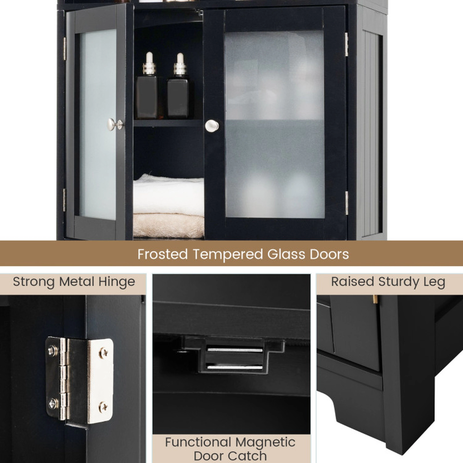 SUGIFT 6-Tier Bathroom Cabinet with Open Compartments and Adjustable Shelves 44-lb Panels 33-lb Shelves White/Gray
