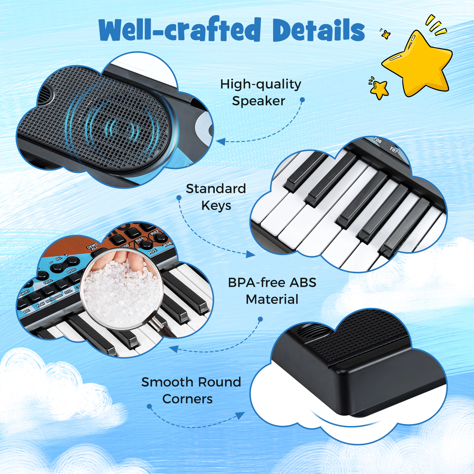 SUGIFT 49-Key Portable Kids Electric Keyboard Piano with 8 Rhythms 8 Tones and 10 Demo Songs Ages 3+ Black/White