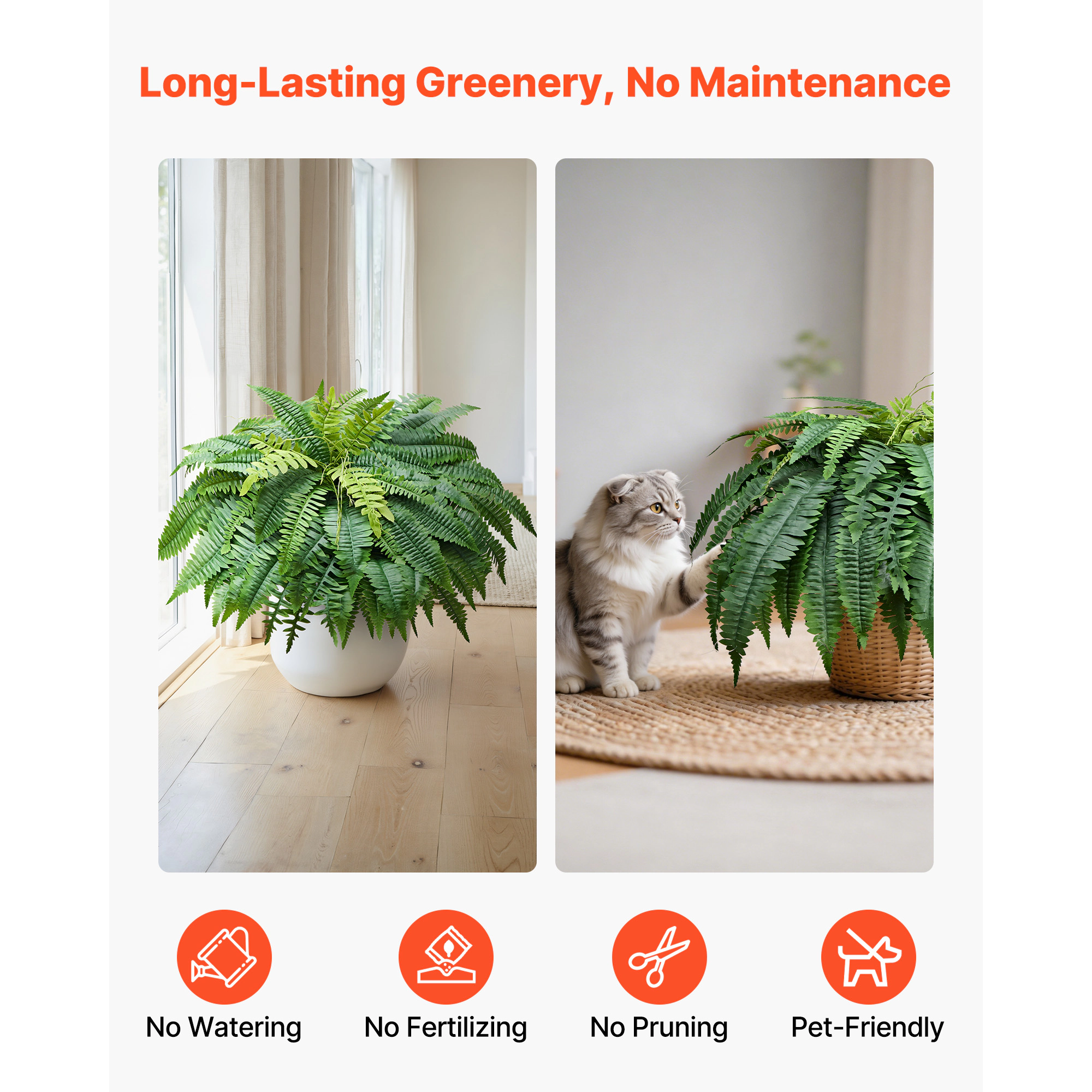 HONGGE Artificial Ferns Large Boston Fake Plant Decor with Faux Fern for Home and Office