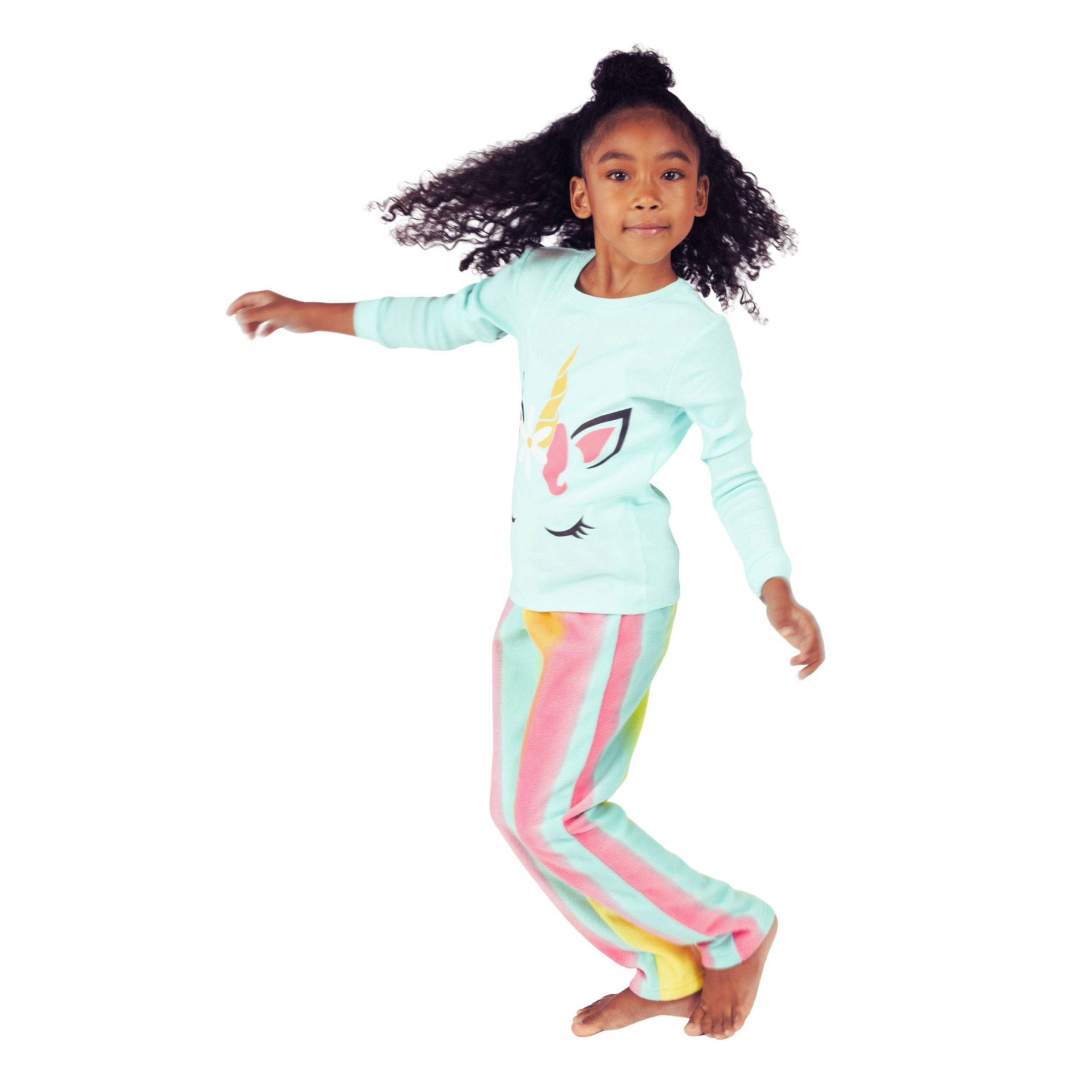 Leveret Toddler/Little/Big Girls Unicorn Tie Dye Cotton Top & Fleece Pants Pajama Set