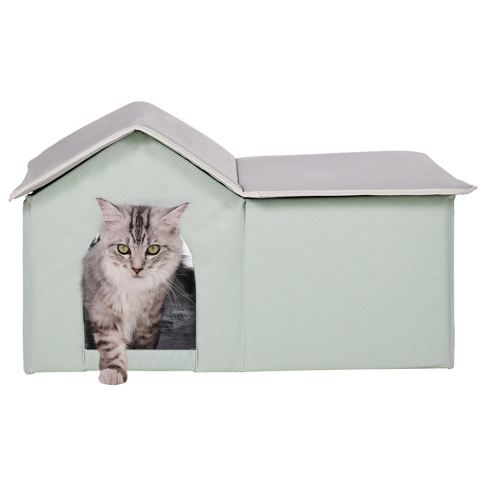 HONGGE Heated Cat House Outdoor Kitty Shelter with Timer, Foldable 600D Oxford Cloth