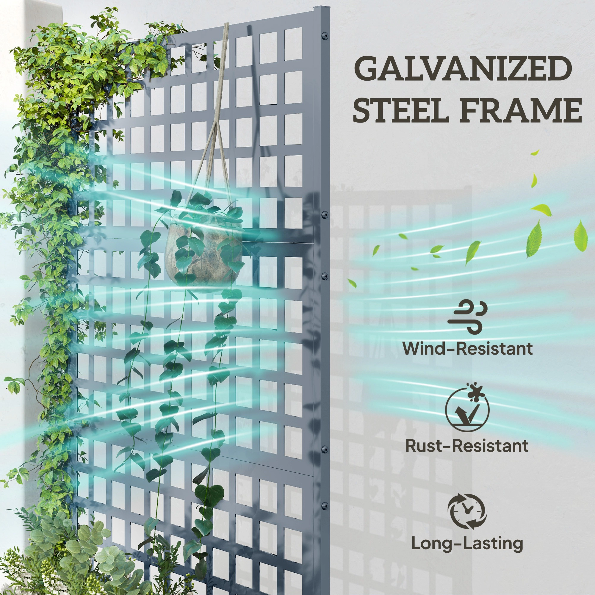 HONGGE Galvanized Raised Garden Bed Planter Box with Trellis for Climbing Plants, Vegetable, Vines