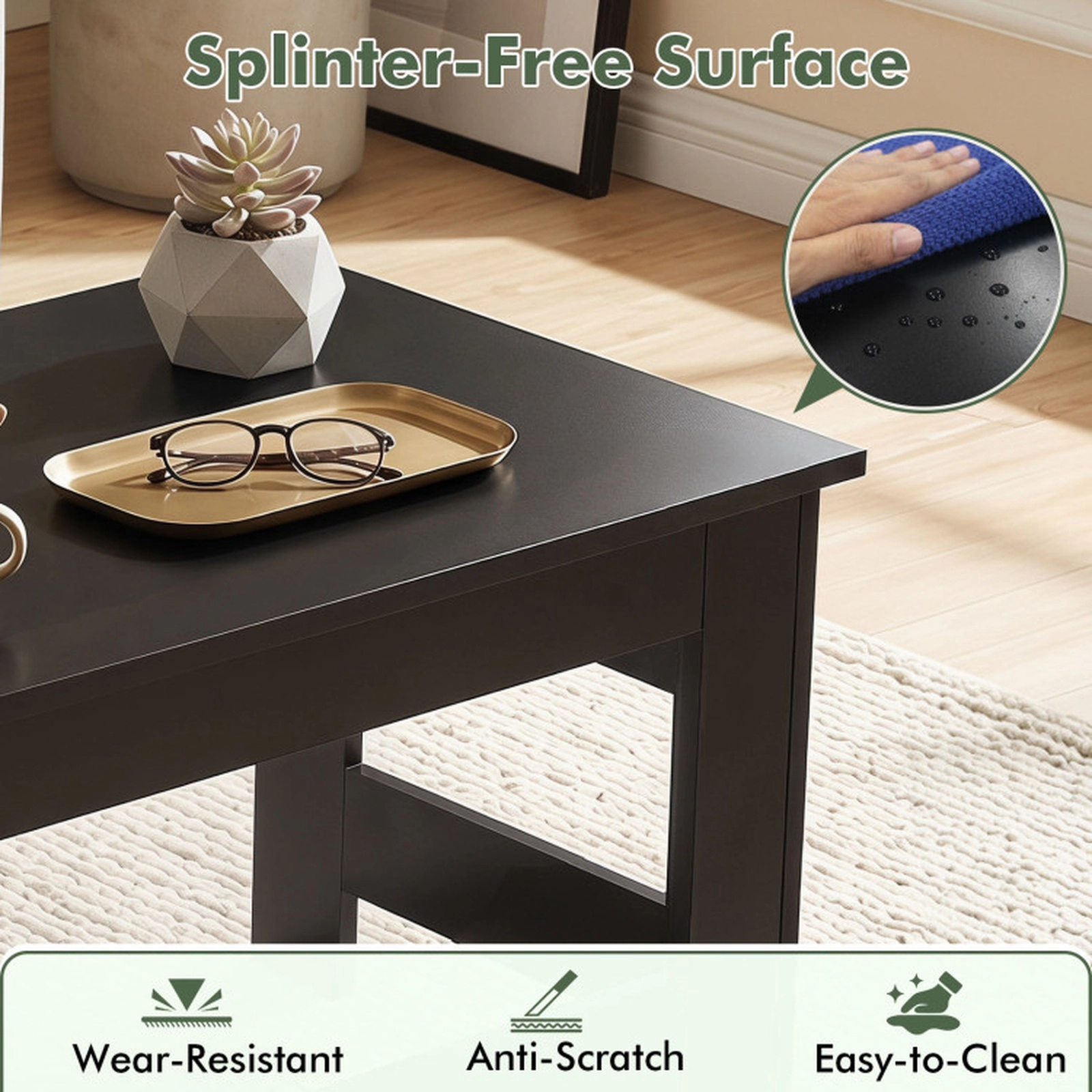 SUGIFT Folding Legs Flat Fold Low Floor Coffee Table 31.5-in x 16-in x 14-in 1.7-in Folded 11-lb Net Weight Black