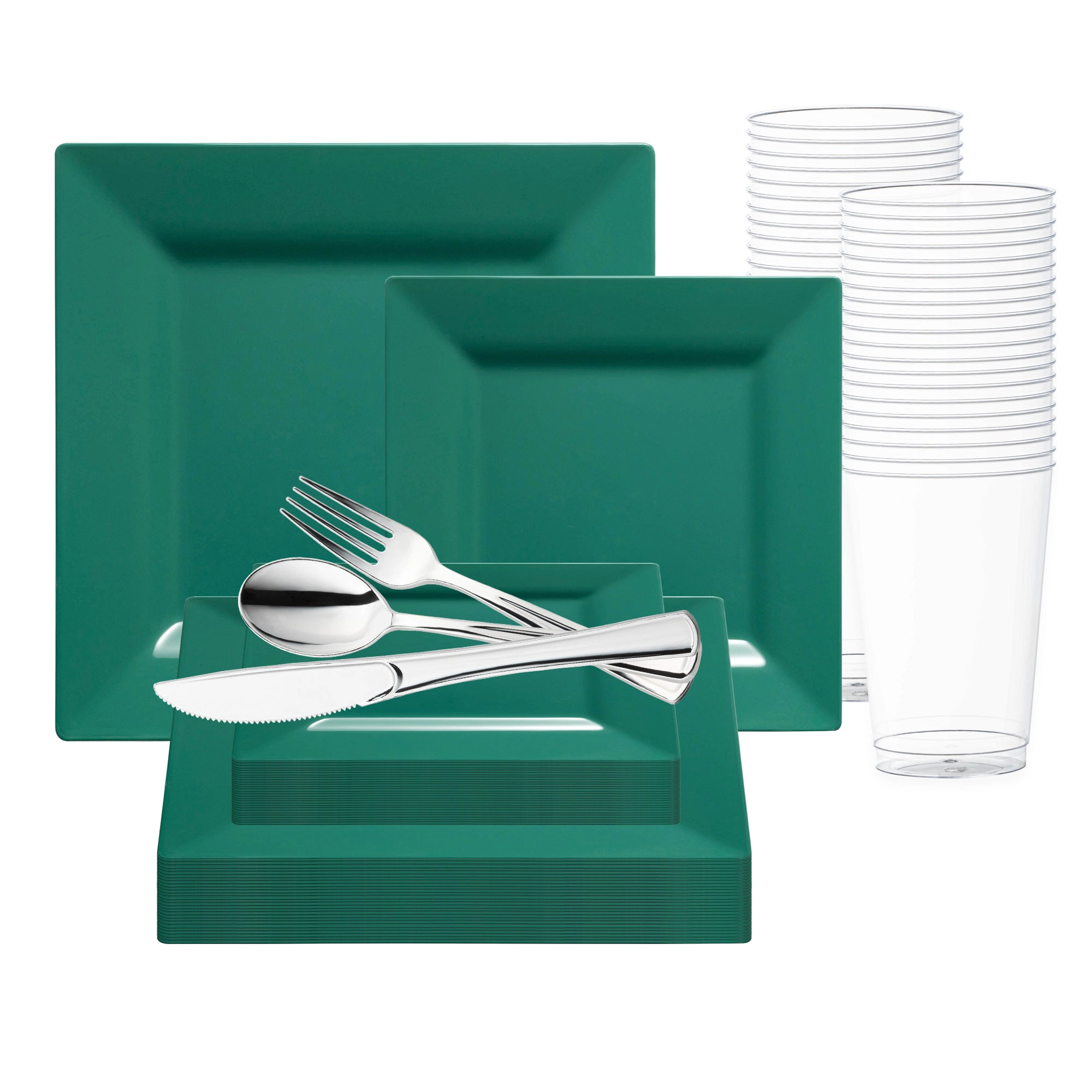 Smarty Had A Party Hunter Green Square Plastic Plates Wedding Value Set