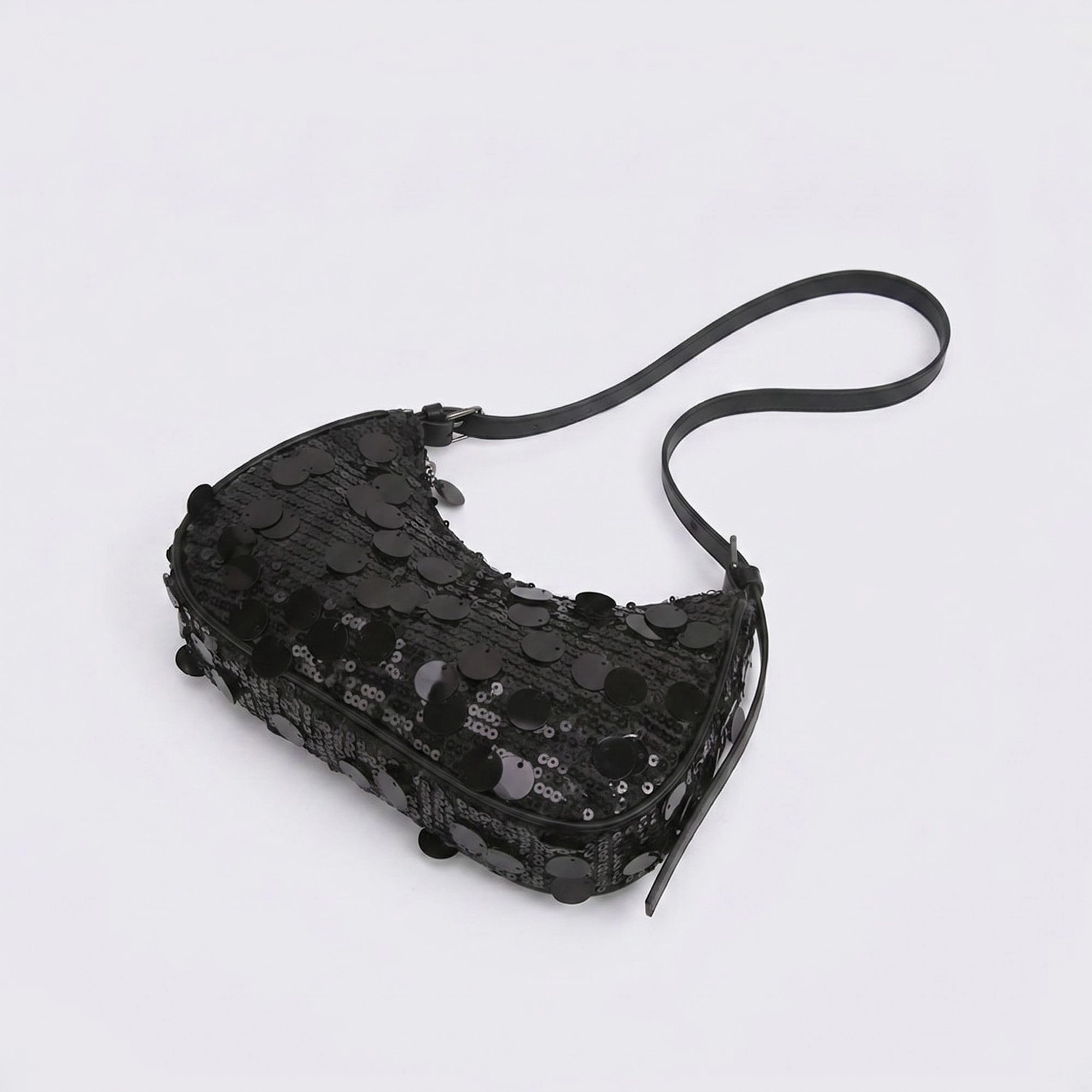 Alilang Women's Sequin Crescent Shoulder Bag with Disc Paillette Details and Slim Strap