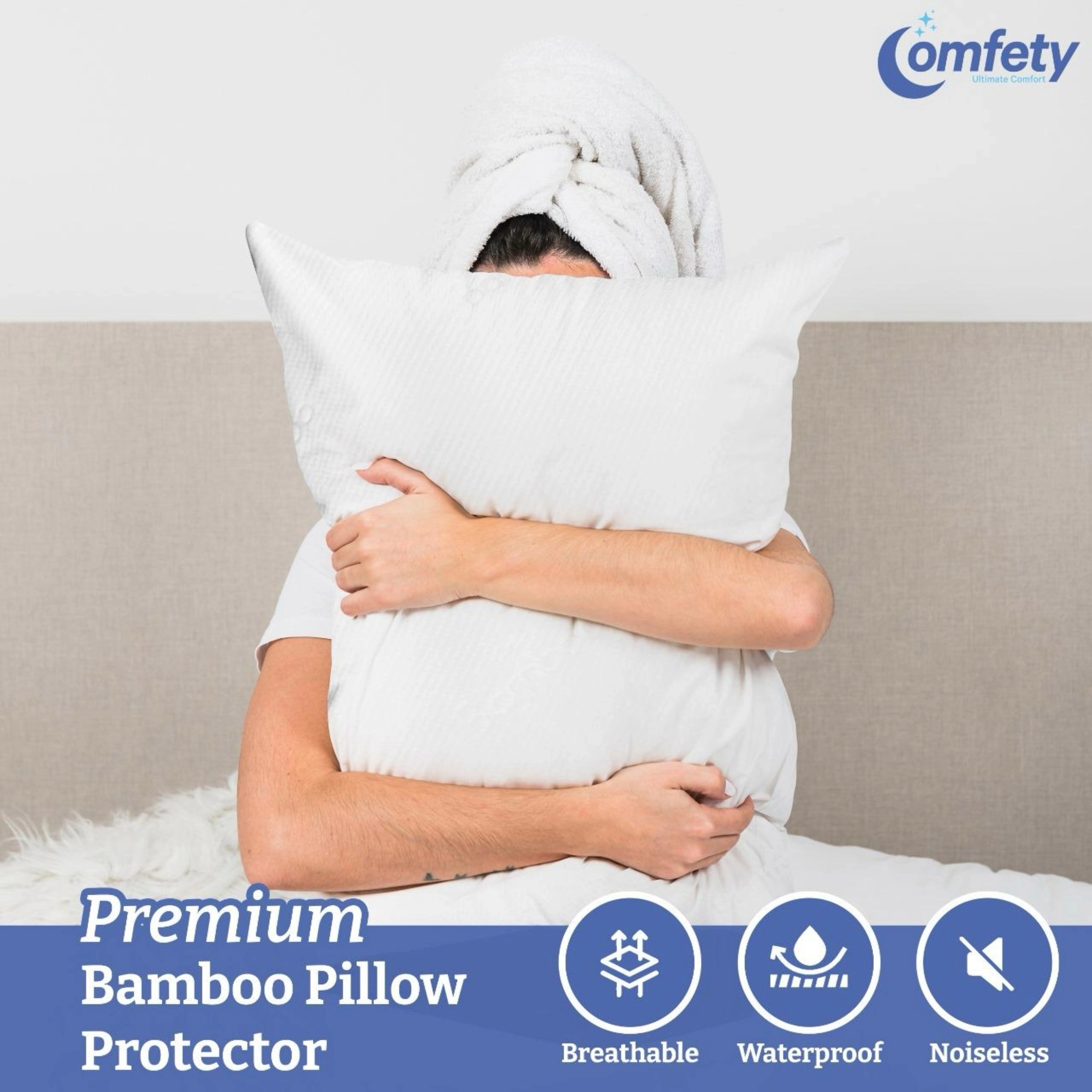 Comfety Waterproof Pillow Protectors, 2 Piece, Zippered Hypoallergenic and Breathable Pillow Covers