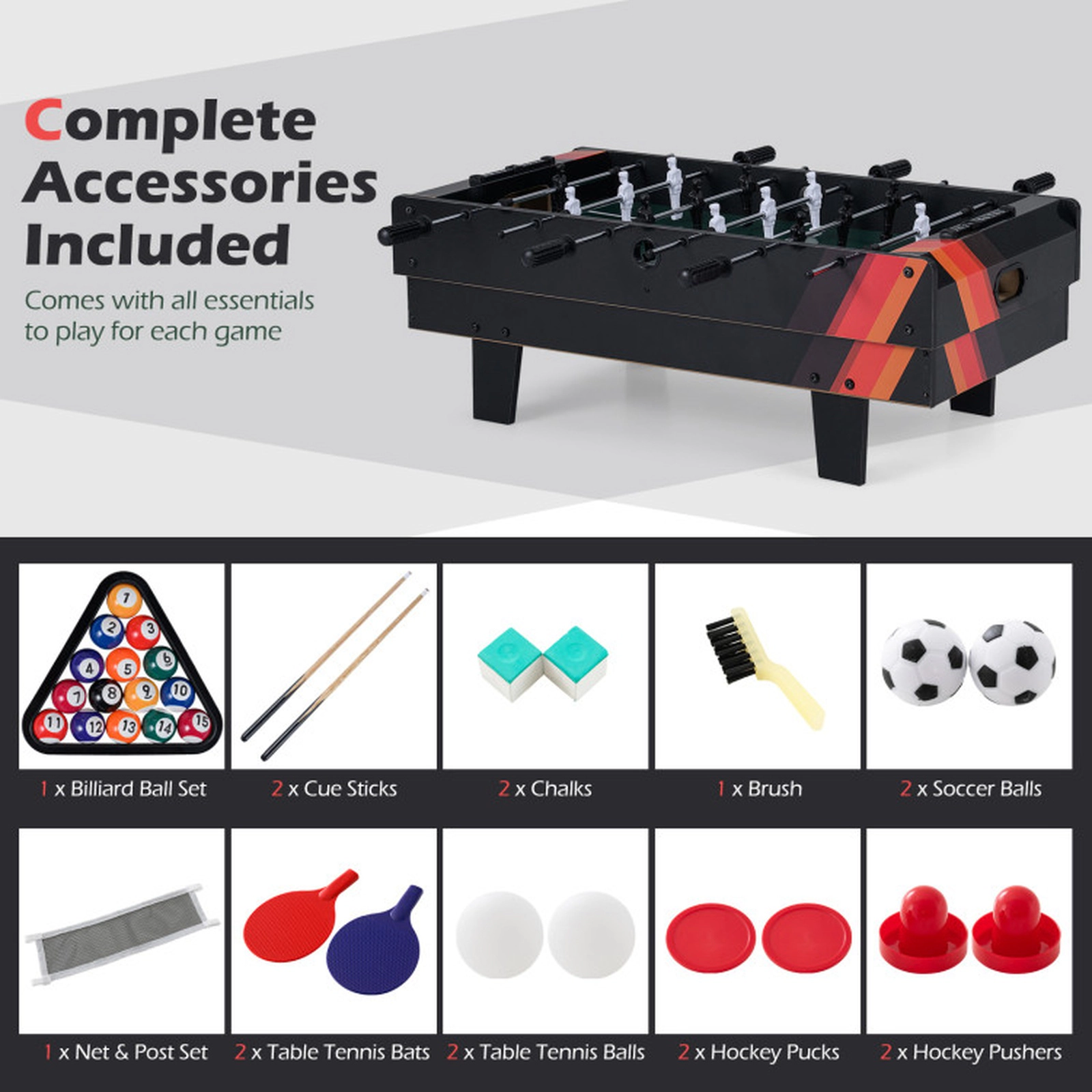 SUGIFT 4-in-1 32-in Tabletop Combo Game Table Set with Foosball Billiards Table Tennis and Hockey
