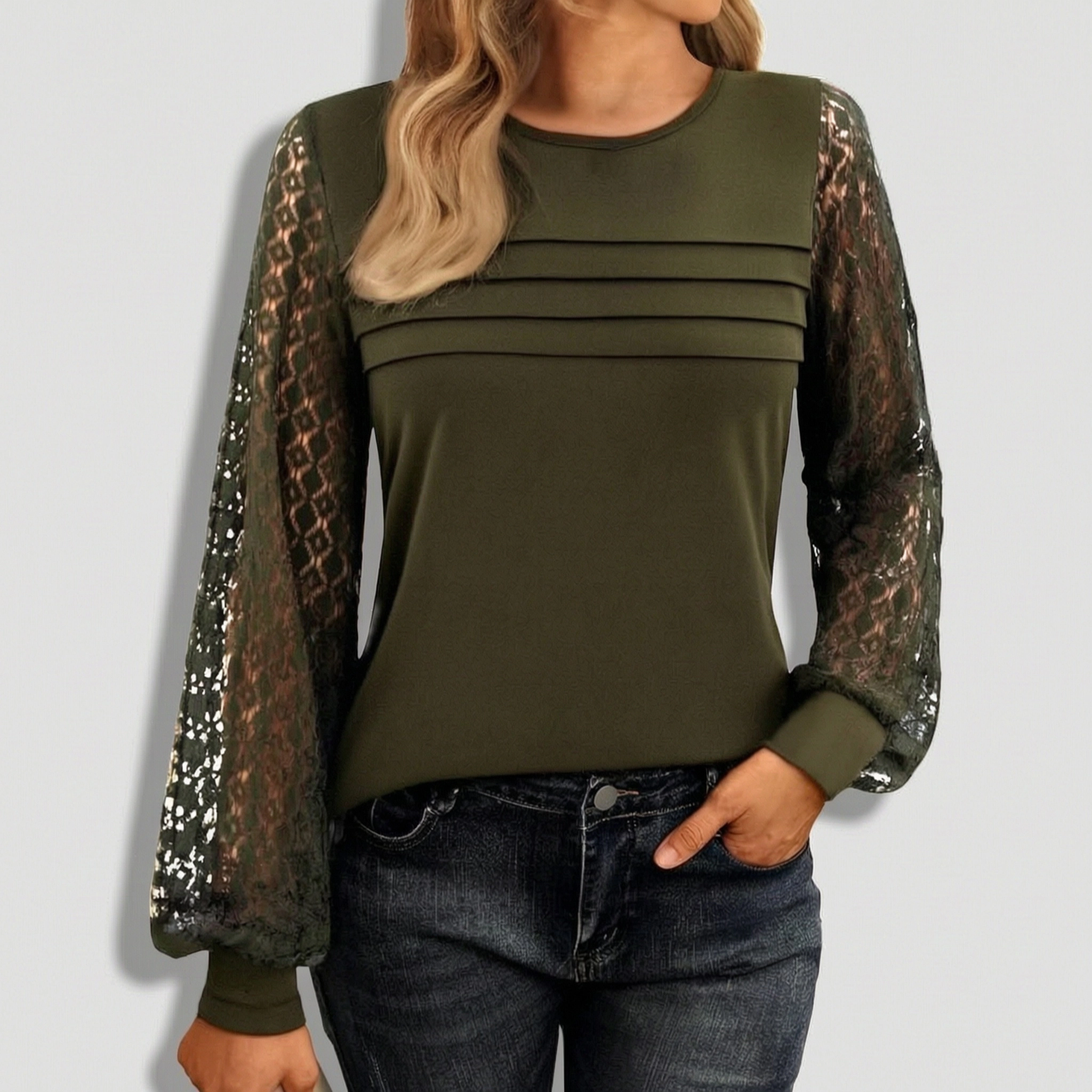 Zeagoo Women's Plus Long Sleeve Crewneck Pleated Loose Tunic