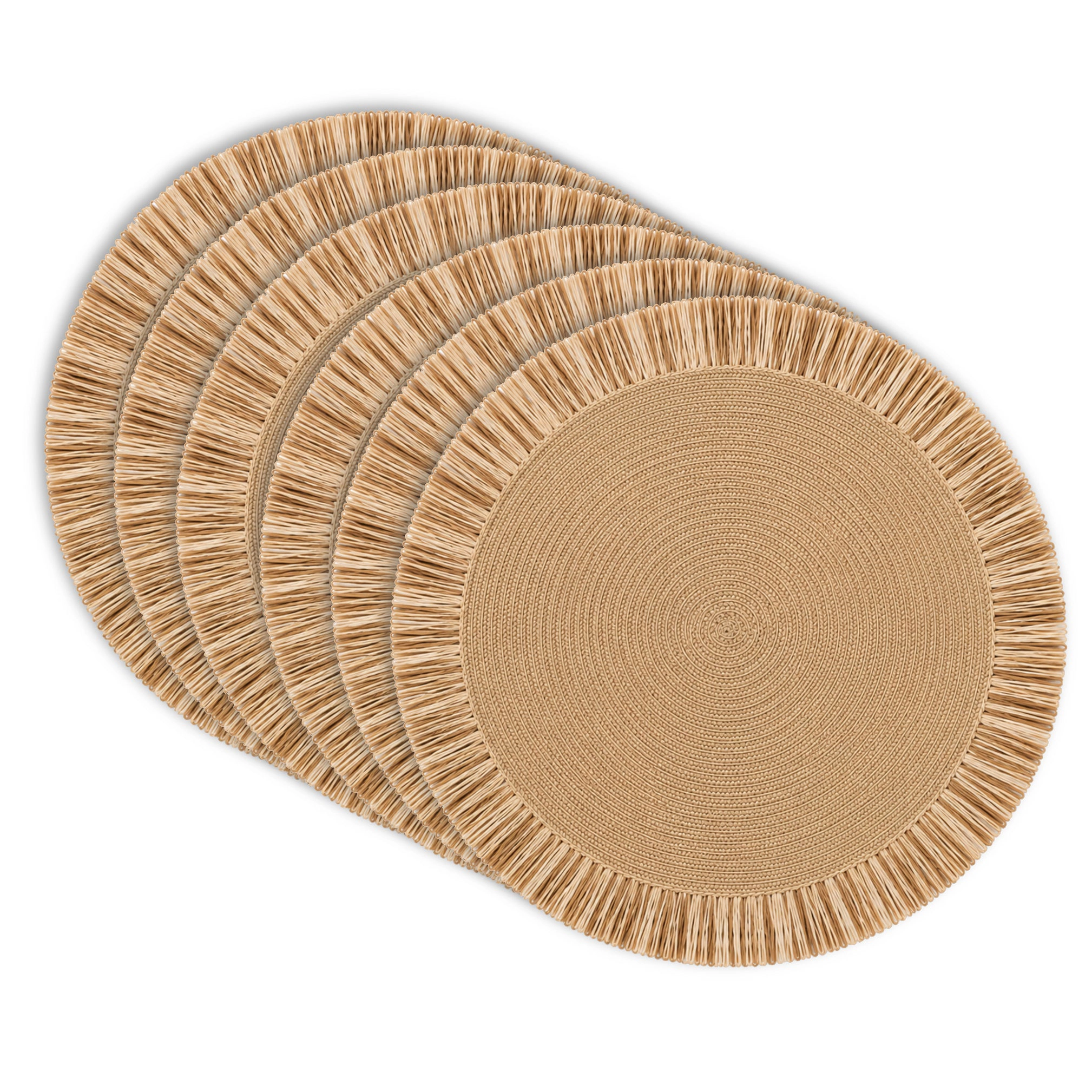 Dainty Home Tahiti 15" Round Natural Jute and Woven Paper Placemats Set of 6 - Durable Table Mats