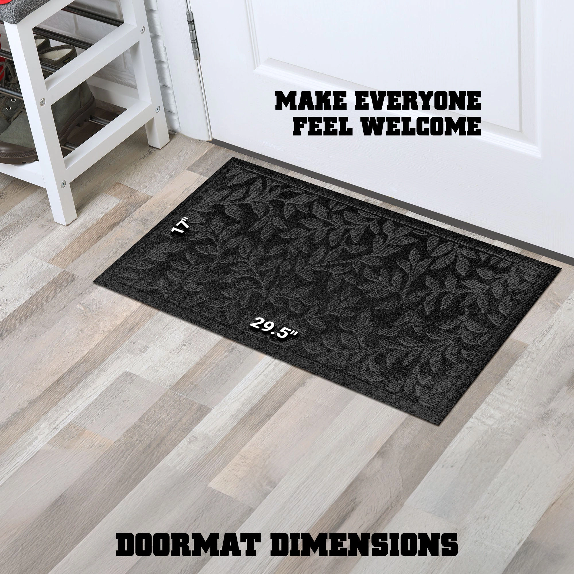 G128 29.5 x 17 in Front Door Mat, Polypropylene, Non-Slip Rubber Backing, Low-Profile Black