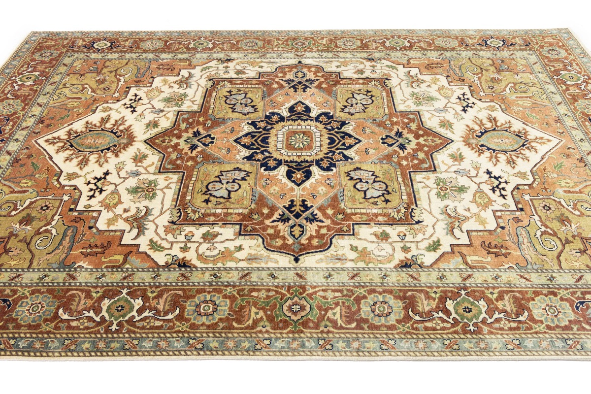 Magic Rugs Cream Geometric 10X14 Heriz Serapi Oriental Rug