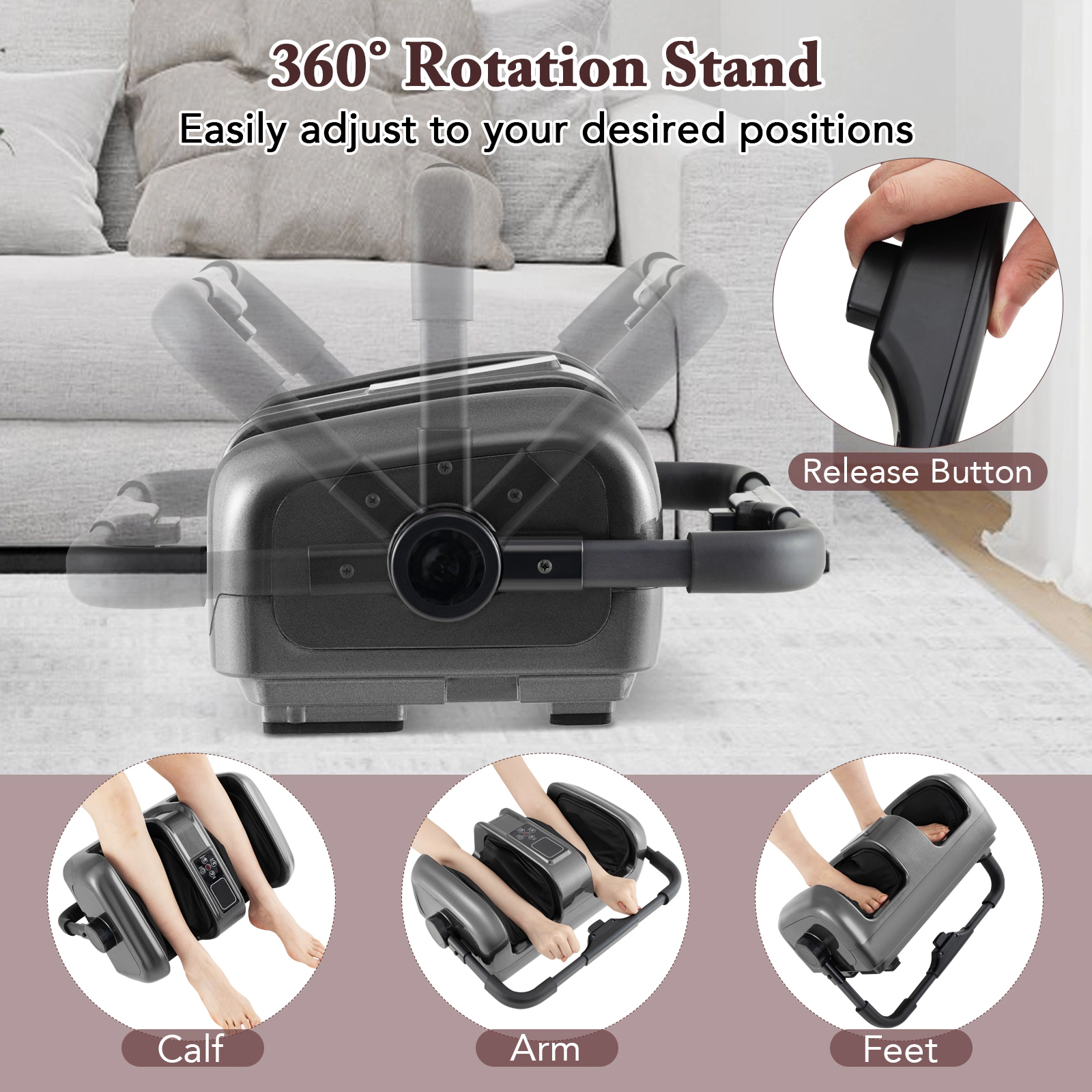 SUGIFT Shiatsu Foot and Calf Massager with Heat Rotary Stand LED Panel 3 Modes 3 Speeds and Remote