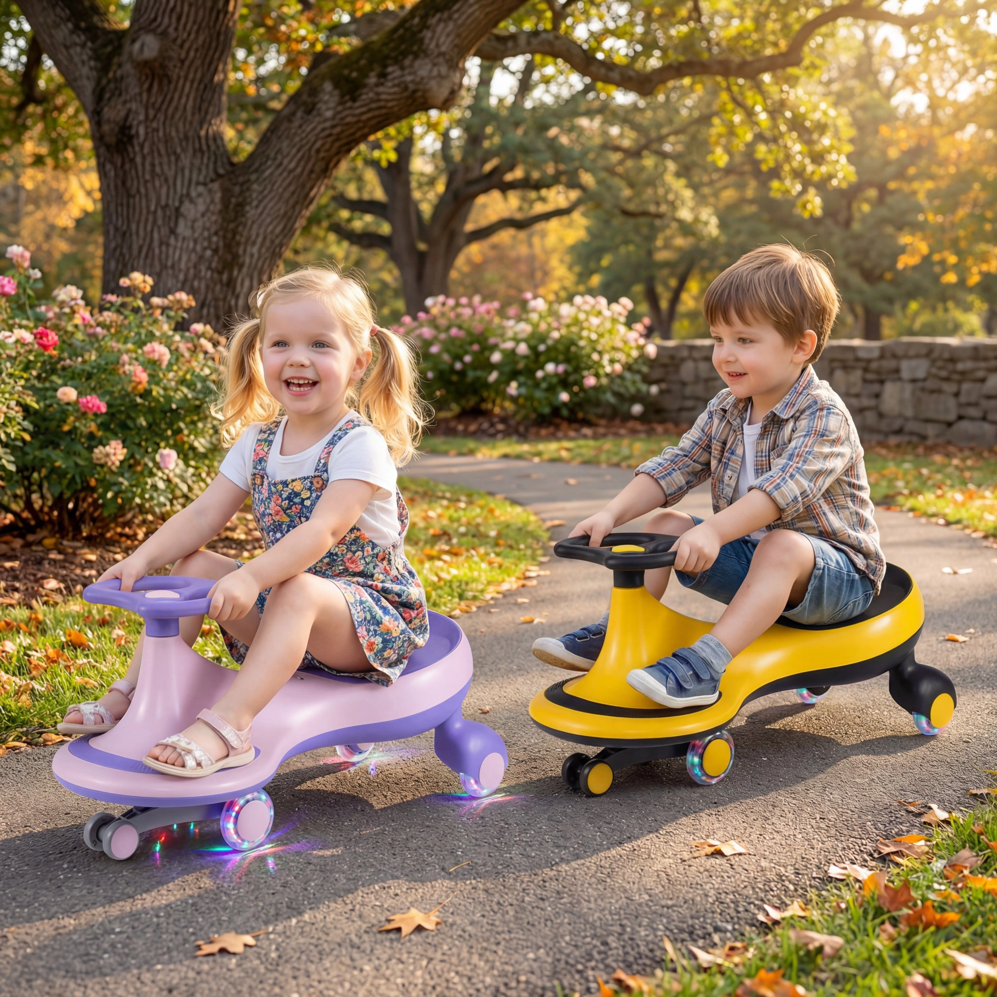 Costway Wiggle Car Ride On Toy, Swing with Silent LED Flashing Wheels for Toddlers Boys & Girls